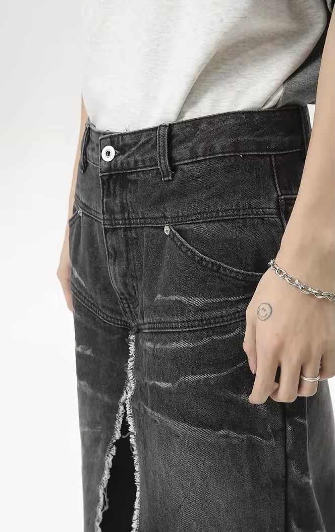 Denime × Japanese Brand × Vintage Stylish Trend Men Fake Two-Piece Pockets Black Jean Size US 32 / EU 48 - 3 Thumbnail