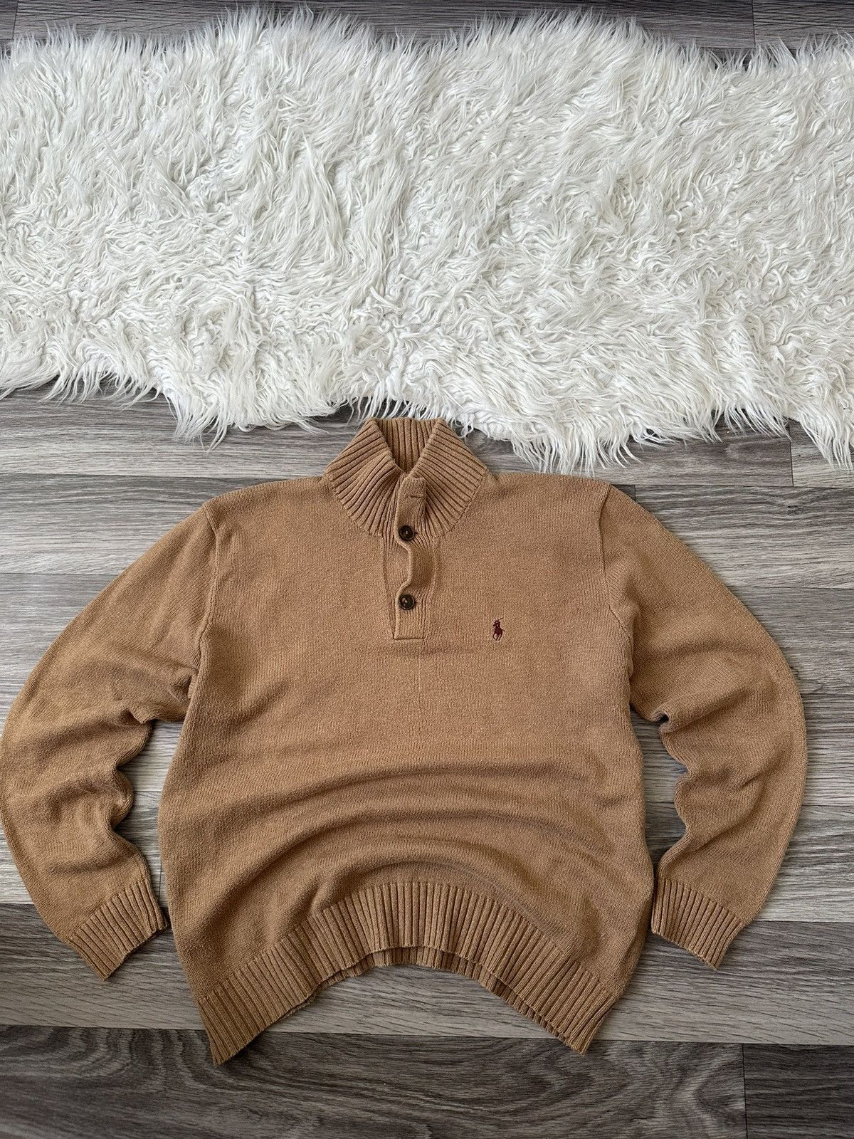 Polo Ralph Lauren Polo Ralph Lauren Beige Heavy Knit 1/4 Sweater oldmoney Size US L / EU 52-54 / 3 - 1 Thumbnail