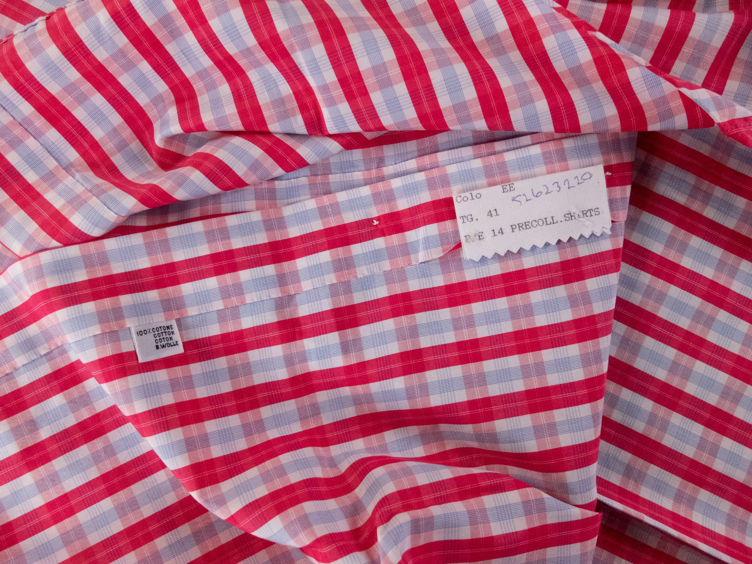 Kiton KITON Napoli pink white plaid motif formal dress shirt 41 16 Size US L / EU 52-54 / 3 - 5 Thumbnail