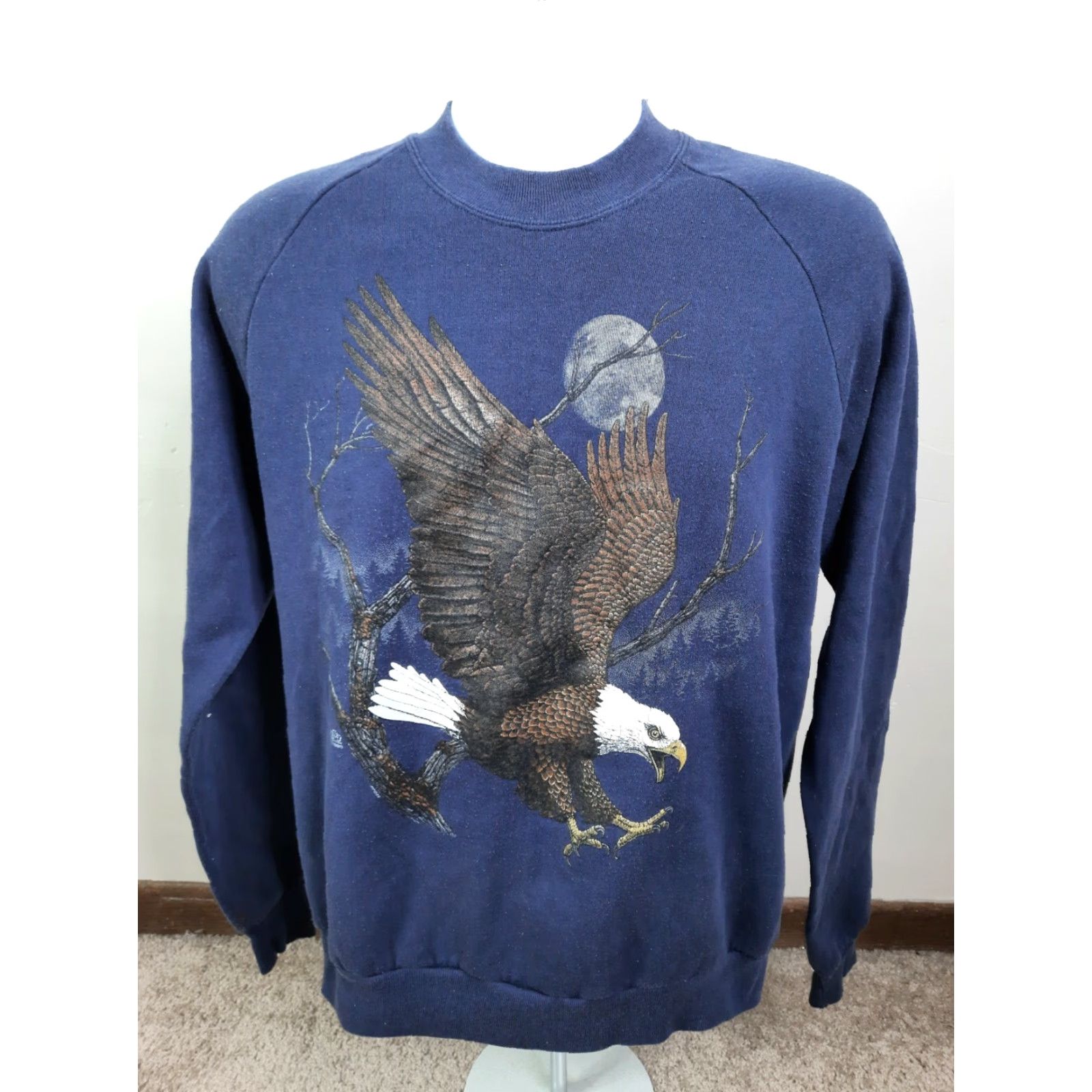 Jerzees VINTAGE Jerzees Raglan Sweatshirt Mens XL Blue Bald Eagle USA Made America Size US XL / EU 56 / 4 - 4 Thumbnail