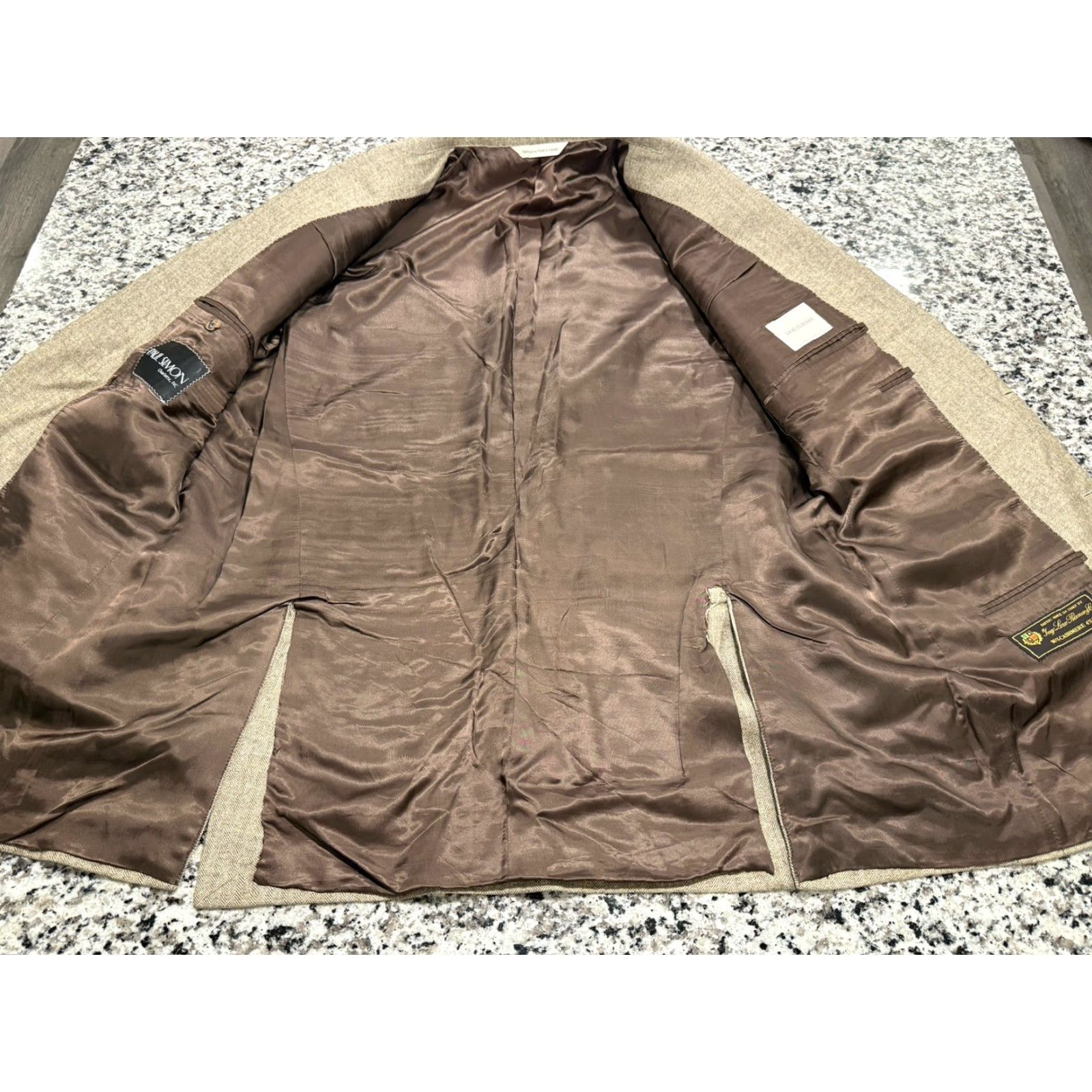 Vintage Loro Piana SAMUELSOHN Tan Herringbone Cashmere Silk Blazer 46 Long Mens Size 46R - 4 Thumbnail