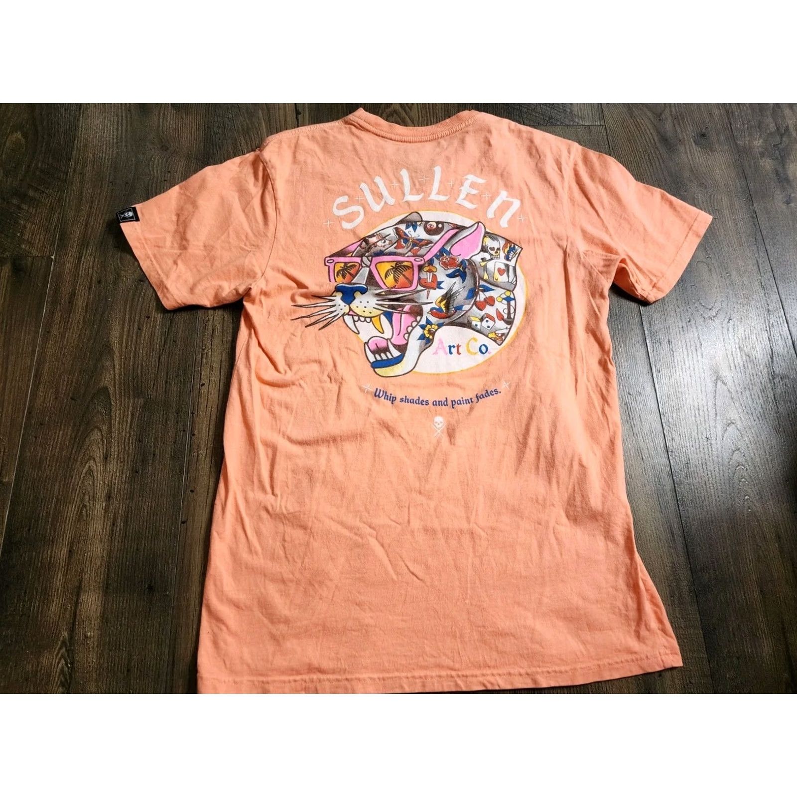 Vintage Sullen Mens M T-Shirt Graphic Print Le​opard Cat Whip Shades Crew Neck Short Sleeve Orange Size US M / EU 48-50 / 2 - 5 Thumbnail
