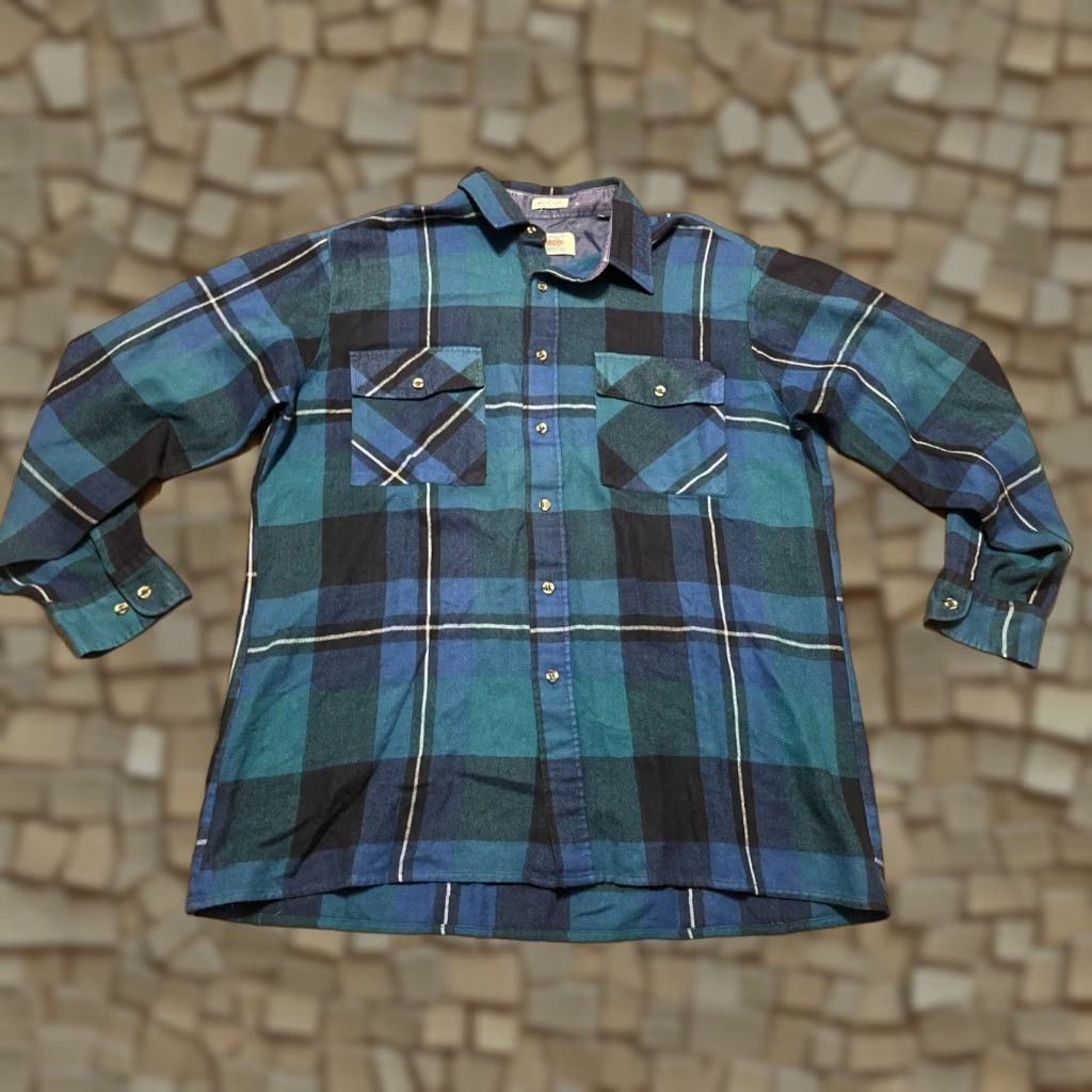 Vintage Midwest Shirt, Button-Up Long Sleeve, Plaid, Black, Blue, Green, Men's Size L, Casual, Fall Spring Summer, Regular Fit, Men, Midwest Size US L / EU 52-54 / 3 - 1 Thumbnail