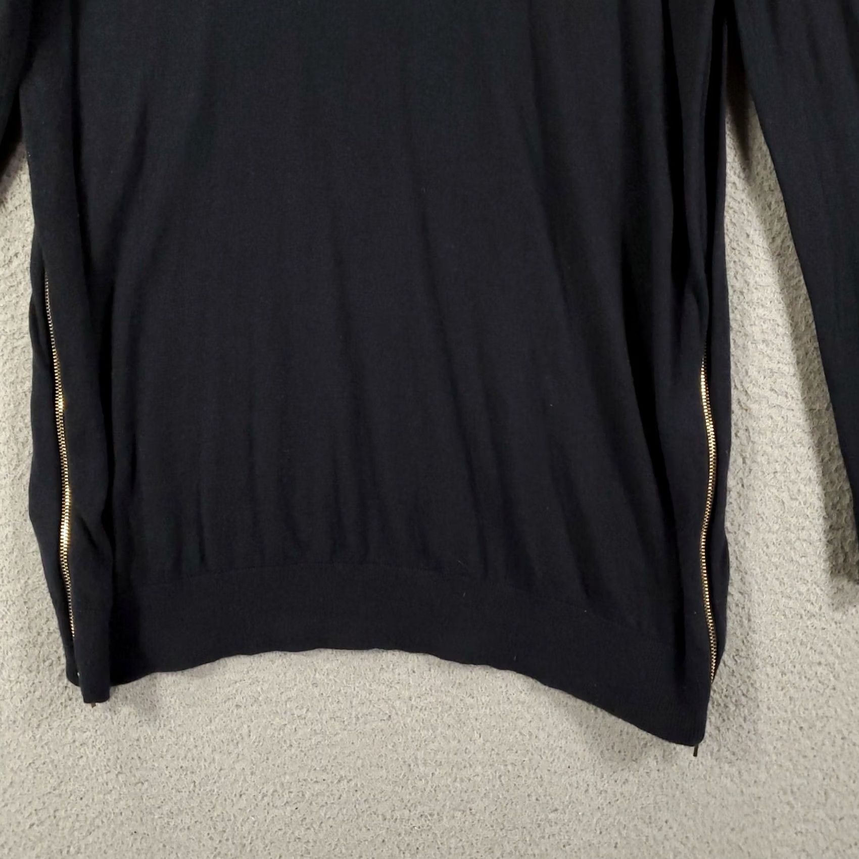 Ann Taylor Wool Blend Sweater Womens Medium Black Long Longline Tunic Zipper Accents Size M / US 6-8 / IT 42-44 - 2 Thumbnail