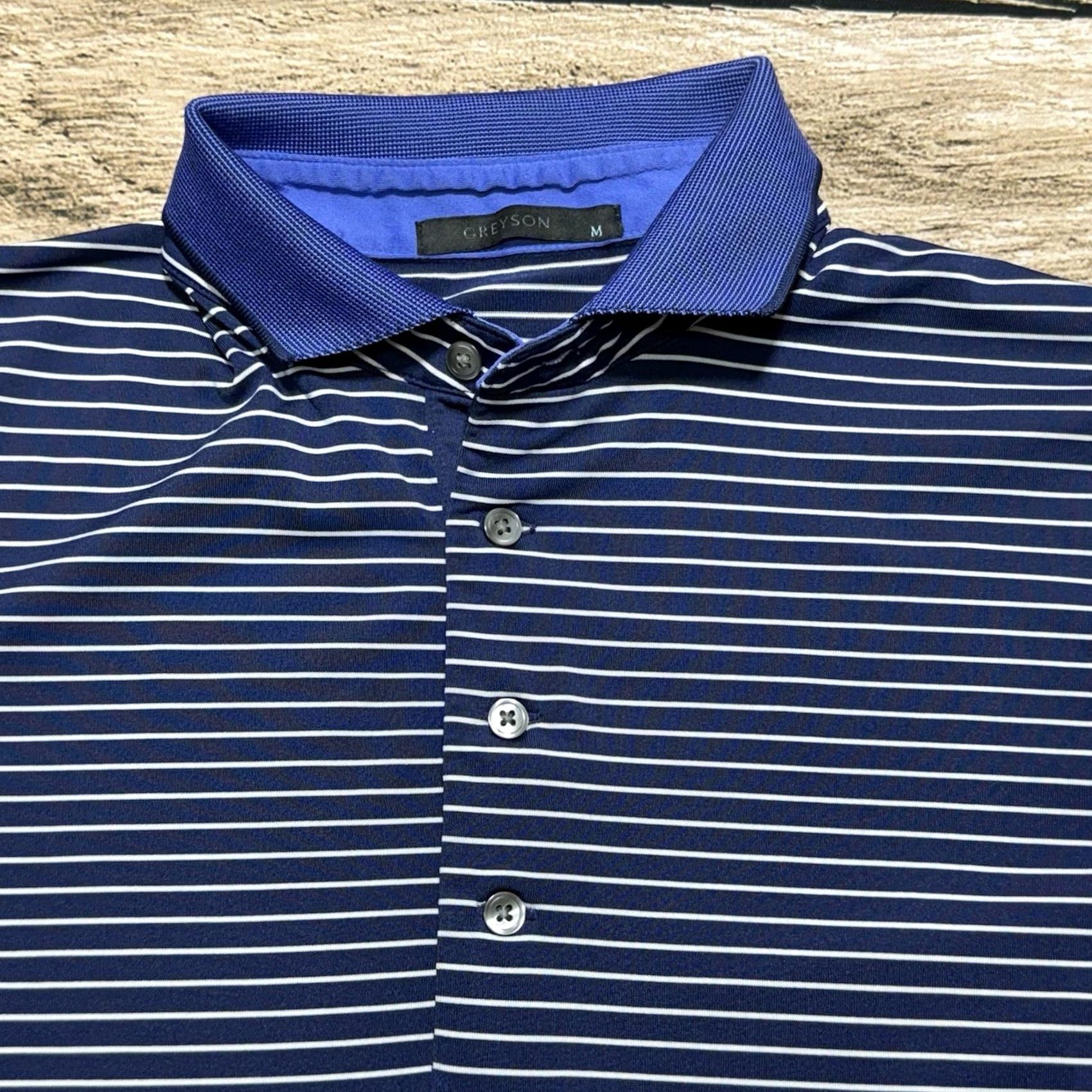 Vintage Greyson Polo Shirt Mens M Blue Striped Wolf Logo Golf Club Stretch Shirt Size US M / EU 48-50 / 2 - 2 Thumbnail