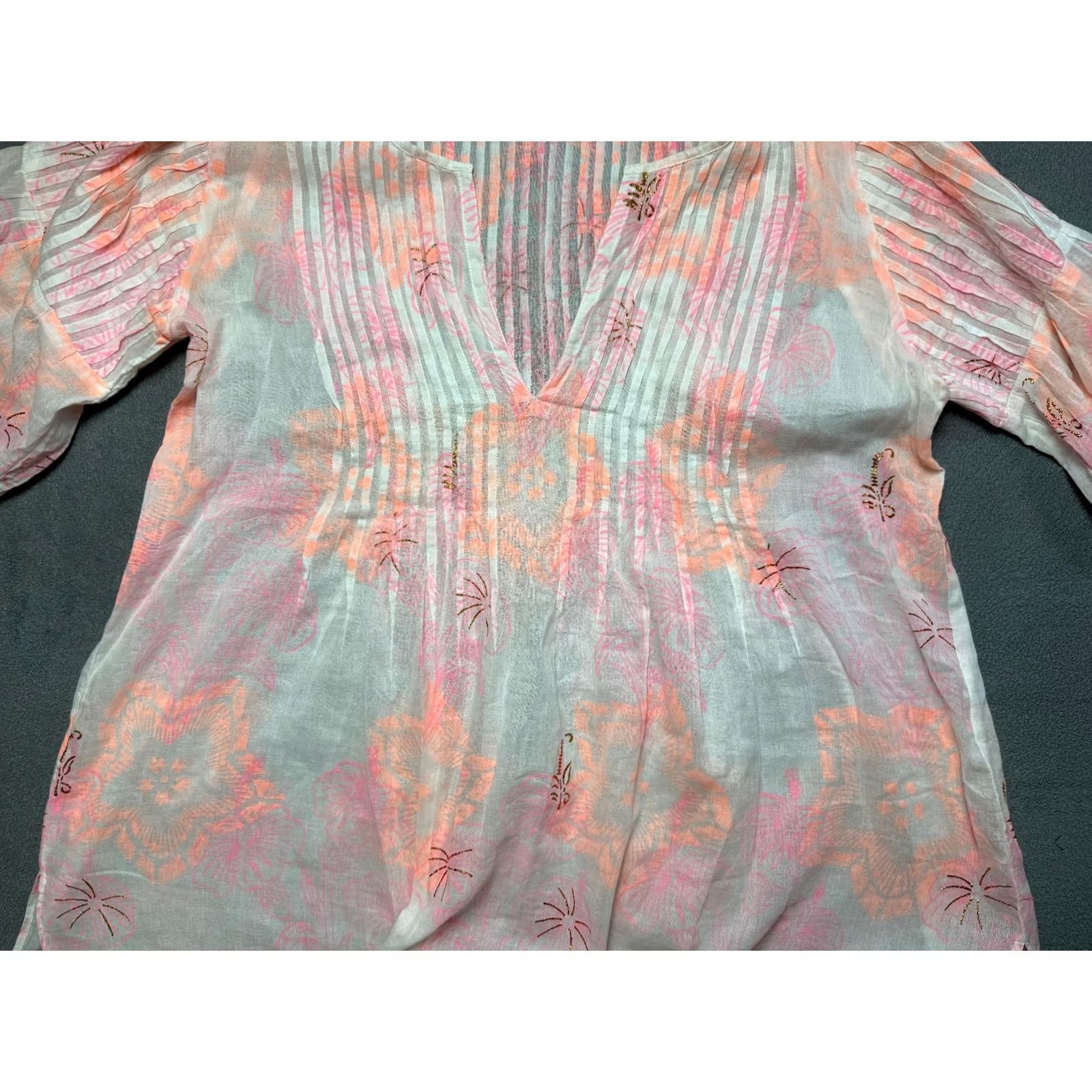 Vintage Juliet Dunn London Summer Cotton Dress Flowers pattern pink Womens One Size Midi Short Sleeve Dress Womens Pink Flowers pattern Fashion Sundress 90s? Size ONE SIZE - 6 Thumbnail