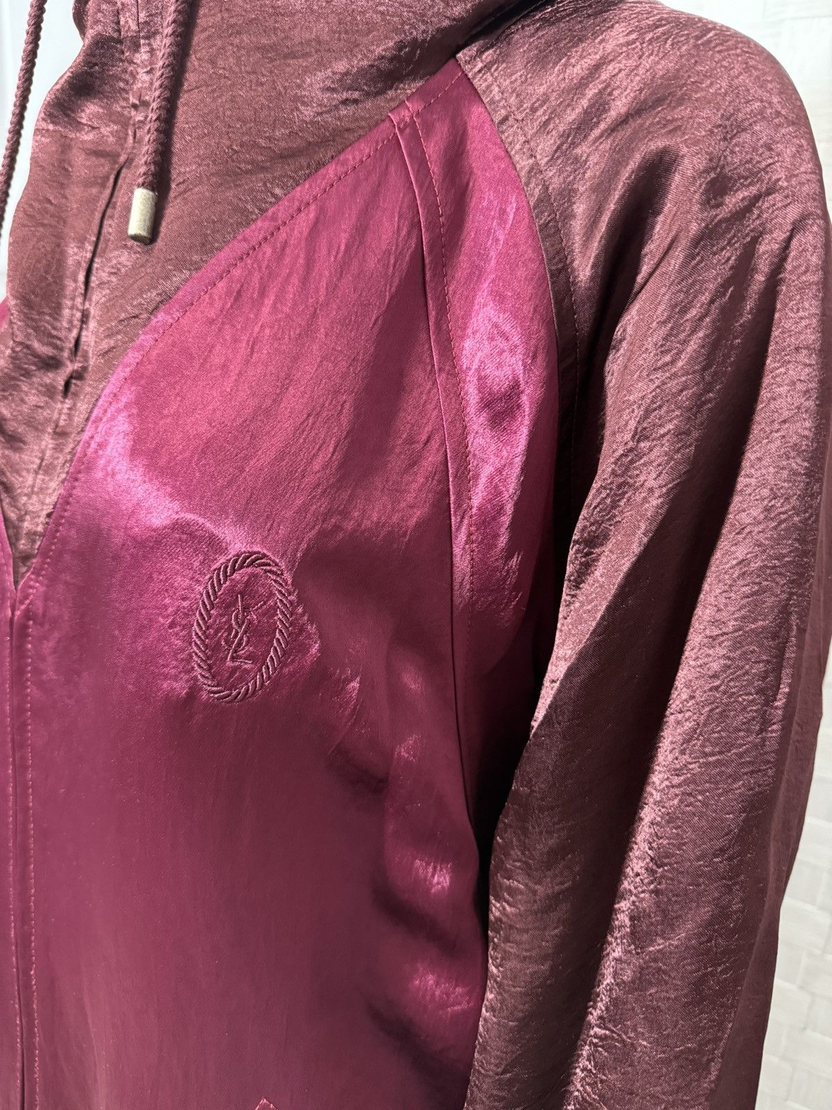 Saint Laurent Paris Saint Laurent Tonal Satin Jacket in Burgundy/Maroon/Bordeaux Size US L / EU 52-54 / 3 - 8 Thumbnail