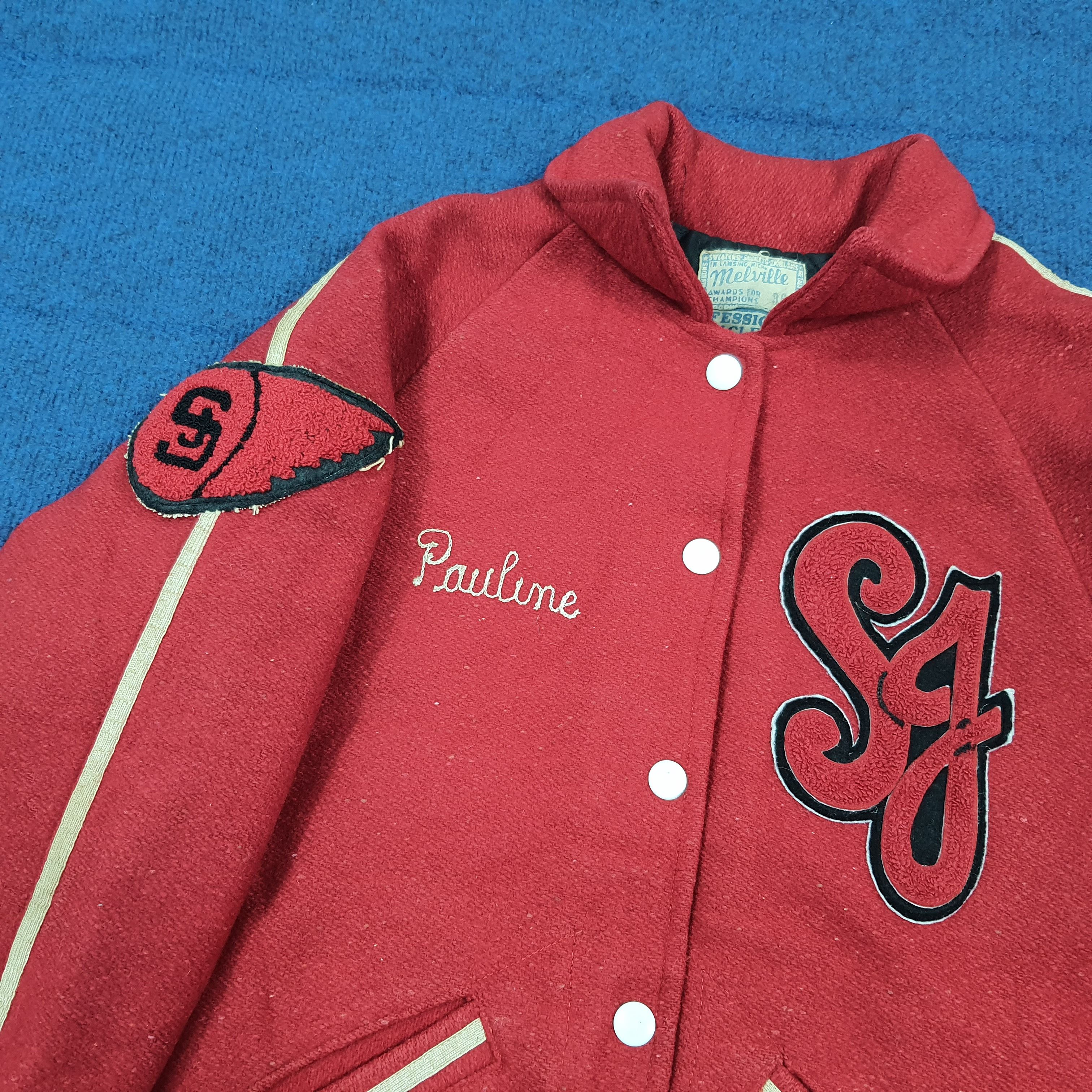 Vintage Vintage 70s Melville Letterman Jacket Red Wool Jacket C304N8 Size US S / EU 44-46 / 1 - 2 Thumbnail