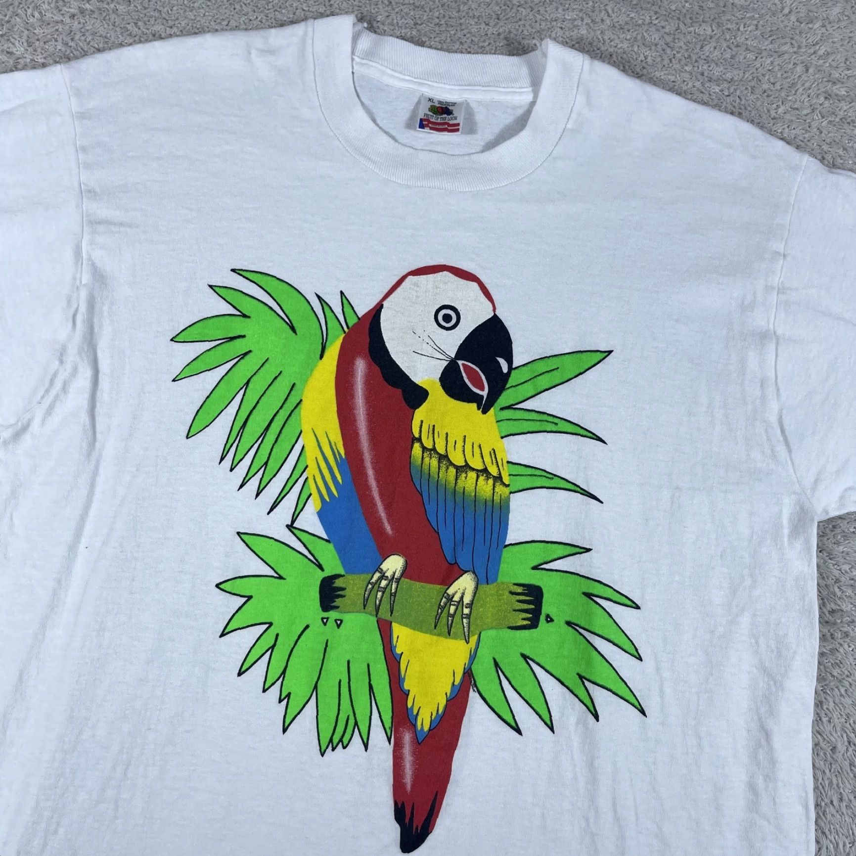 Fruit Of The Loom VINTAGE Parrot Bird T-Shirt Mens XL White Nature Cartoon USA Crew Neck Short Sleeve Cotton Fruit of the Loom Graphic Print 90s Men Size US XL / EU 56 / 4 - 2 Thumbnail