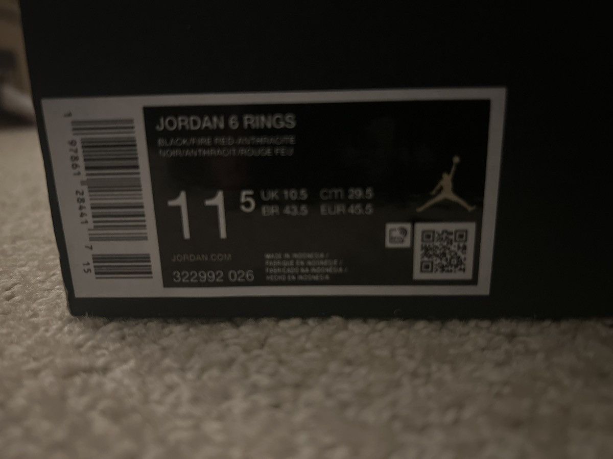 Jordan Brand Air Jordan 6 Rings ‘Black Infared’ Size US 11.5 / EU 44-45 - 7 Thumbnail