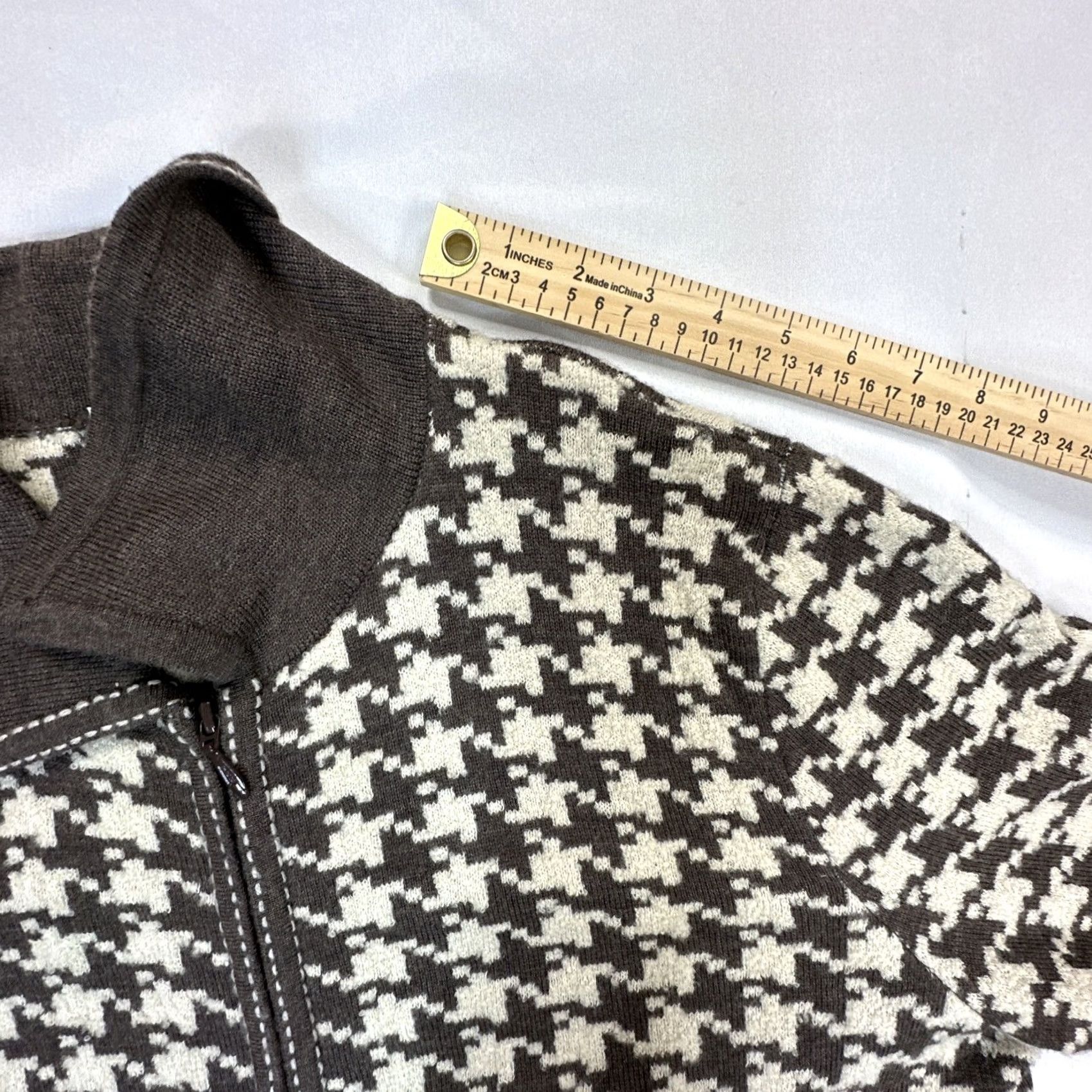 Pendleton Pendleton Cardigan Sweater L Wool Blend Full Zip Houndstooth Brown Women's Size L / US 10 / IT 46 - 4 Thumbnail