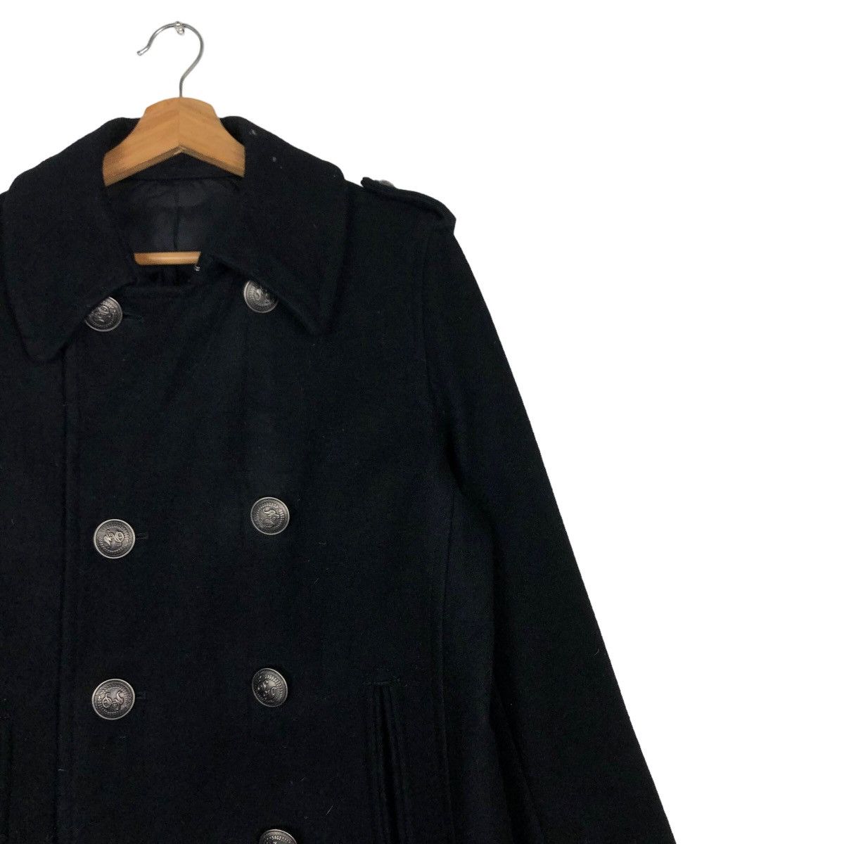 Davit Meursault Japan 🔥Rich Black Double Breast Long Jacket Wool Herringbone Size US M / EU 48-50 / 2 - 6 Thumbnail