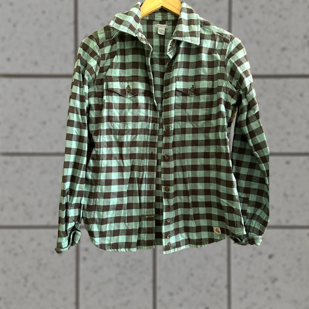 Carhartt Carhartt Shirt Women's Small Green Beige Plaid Button Up Pockets Outdoor Long Sleeve Casual Everyday Size S / US 4 / IT 40 - 1 Thumbnail