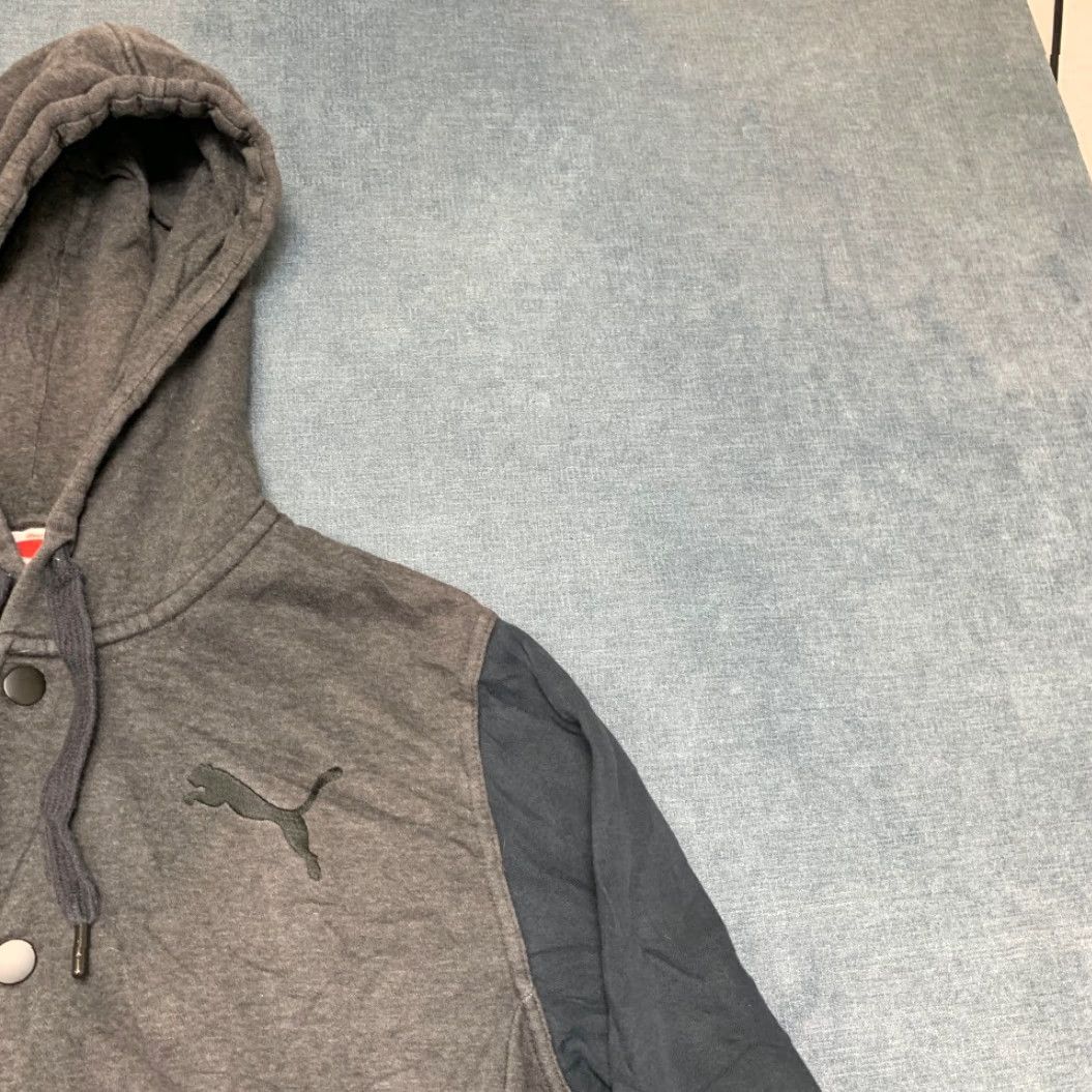 Puma Puma Mens Varsity Jacket Gray Hooded Fleece Lined Snap Front Sport Lifestyle M Jacket Size US M / EU 48-50 / 2 - 5 Thumbnail