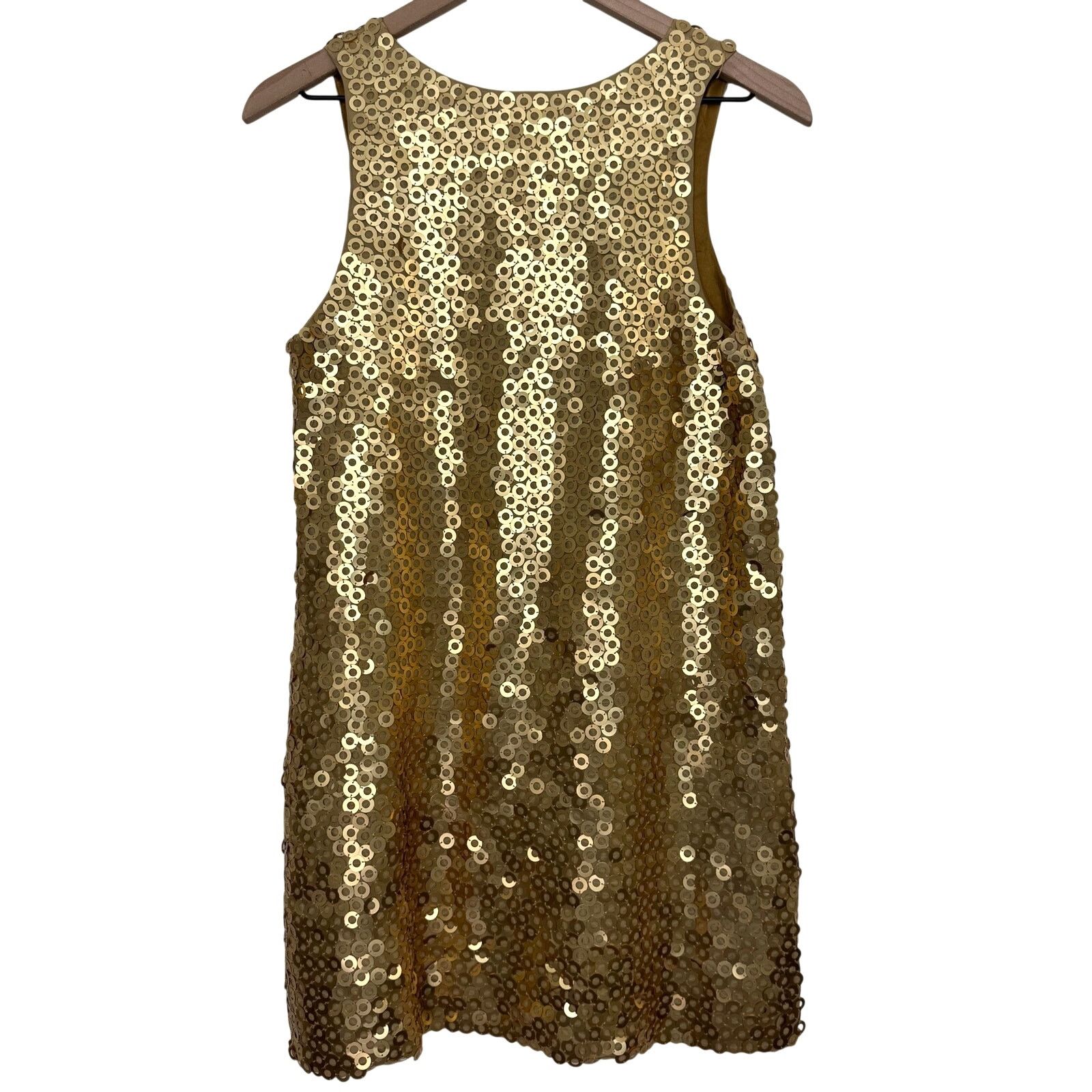 Alice + Olivia Alice + Olivia Gold Sequin Mini Shift Dress 100% Silk Lined Size S / US 4 / IT 40 - 7 Thumbnail
