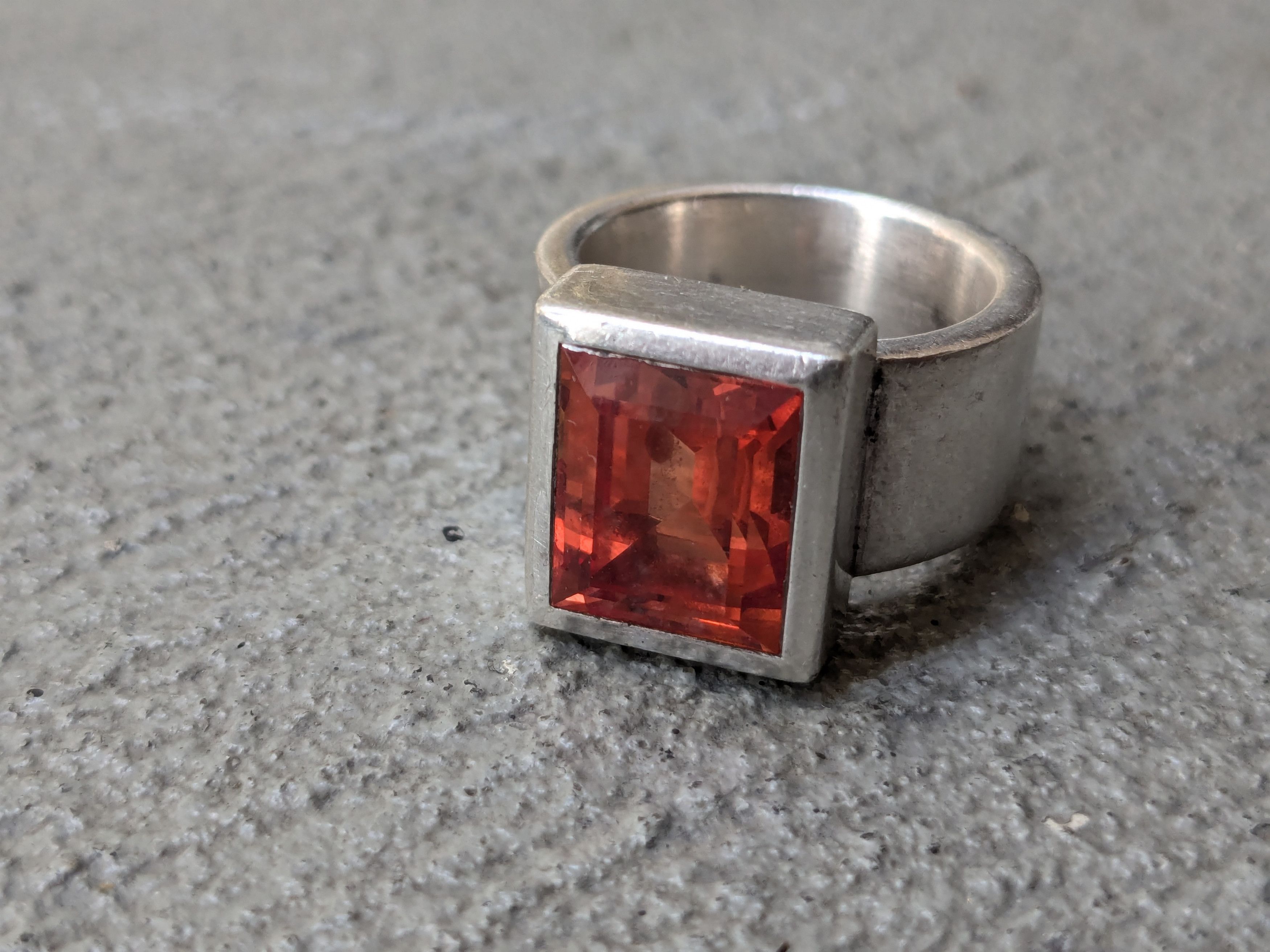 Other Vintage Sterling Silver Ring Orange Stone Modernist Size ONE SIZE - 14 Thumbnail