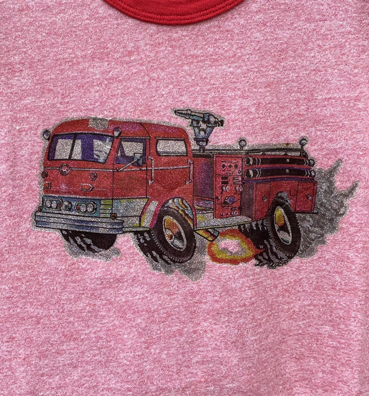 Other Vintage 70s/80s Racing Red Fire truck Glitter Graphic Ringer Size US XL / EU 56 / 4 - 3 Thumbnail