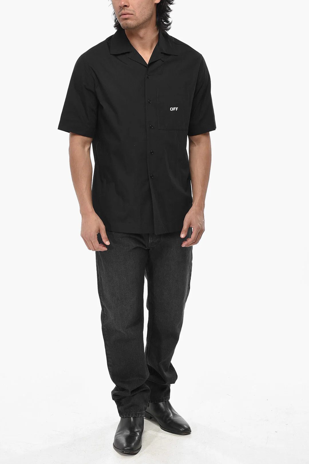 Off-White og1mm0526 Cotton Bowling Shirt in Black Size US XS / EU 42 / 0 - 4 Thumbnail