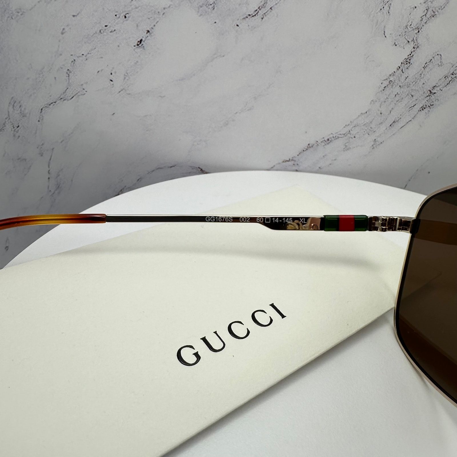 Gucci New GUCCI Sunglasses Gold Metal Square Aviator Red Green Size ONE SIZE - 8 Thumbnail
