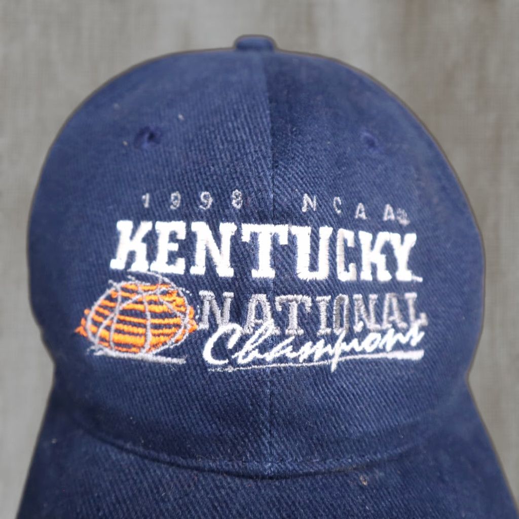 NCAA VINTAGE University Kentucky UK 1998 NCAA National Champions Basketball Cap Hat Blue Men's Adjustable Cotton Canvas Hat Size ONE SIZE - 1 Thumbnail