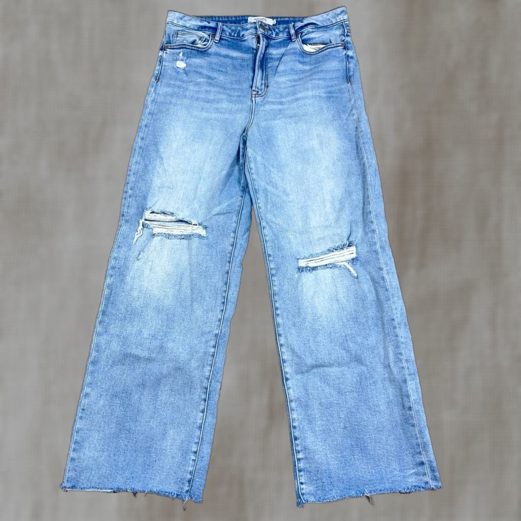 Vintage Judy Blue Jeans Women 34 Wide Leg Distressed High Rise Vintage Style Blue 5-Pocket Regular Fit Boyfriend Straight Space: N/A Size 24" / US 00 / IT 34 - 1 Thumbnail