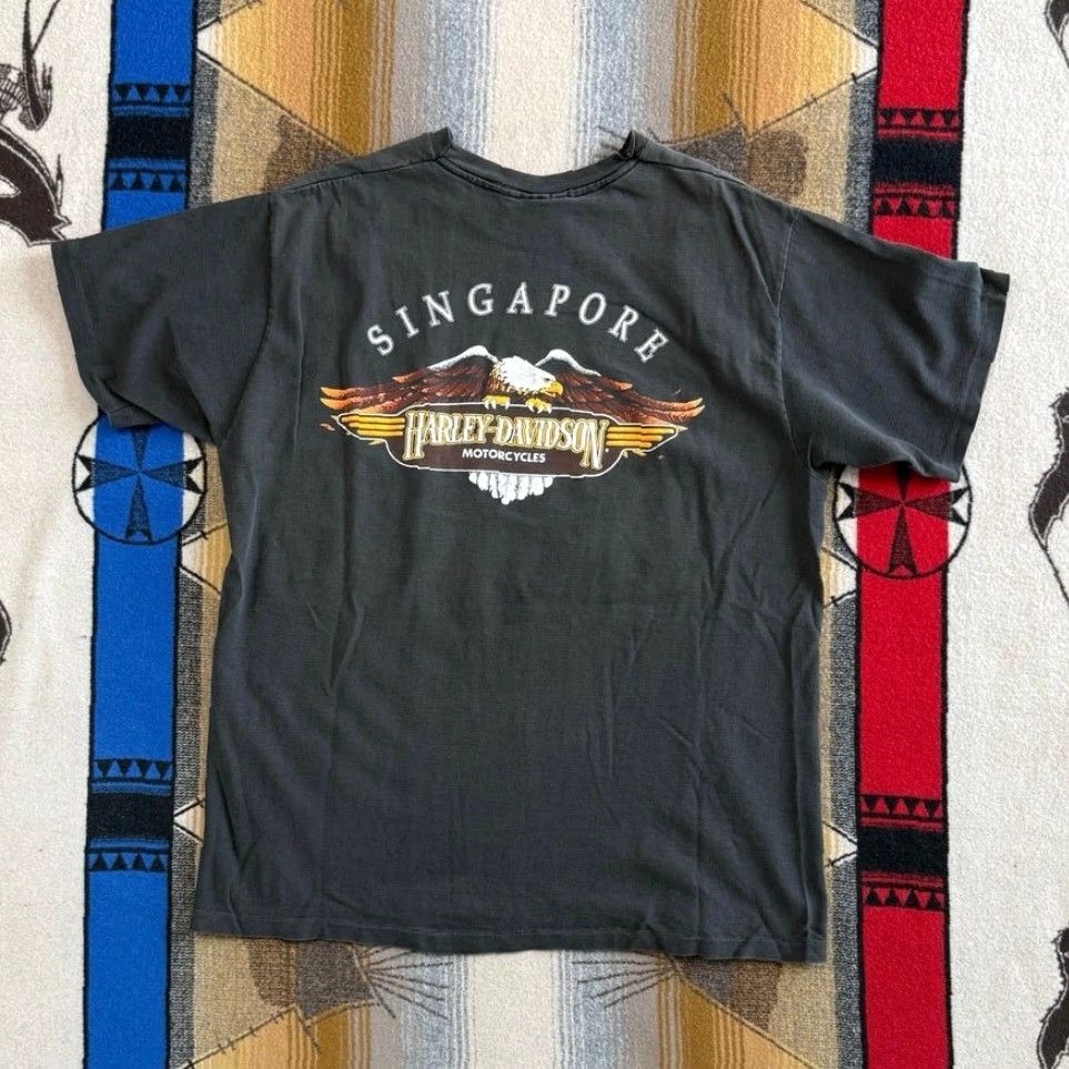 Harley Davidson VINTAGE Harley Davidson T-Shirt Harley Davidson Singapore Attack Eagle XL Black Short Sleeve 90s Biker Motorcycle Women's Men Size US XL / EU 56 / 4 - 2 Thumbnail