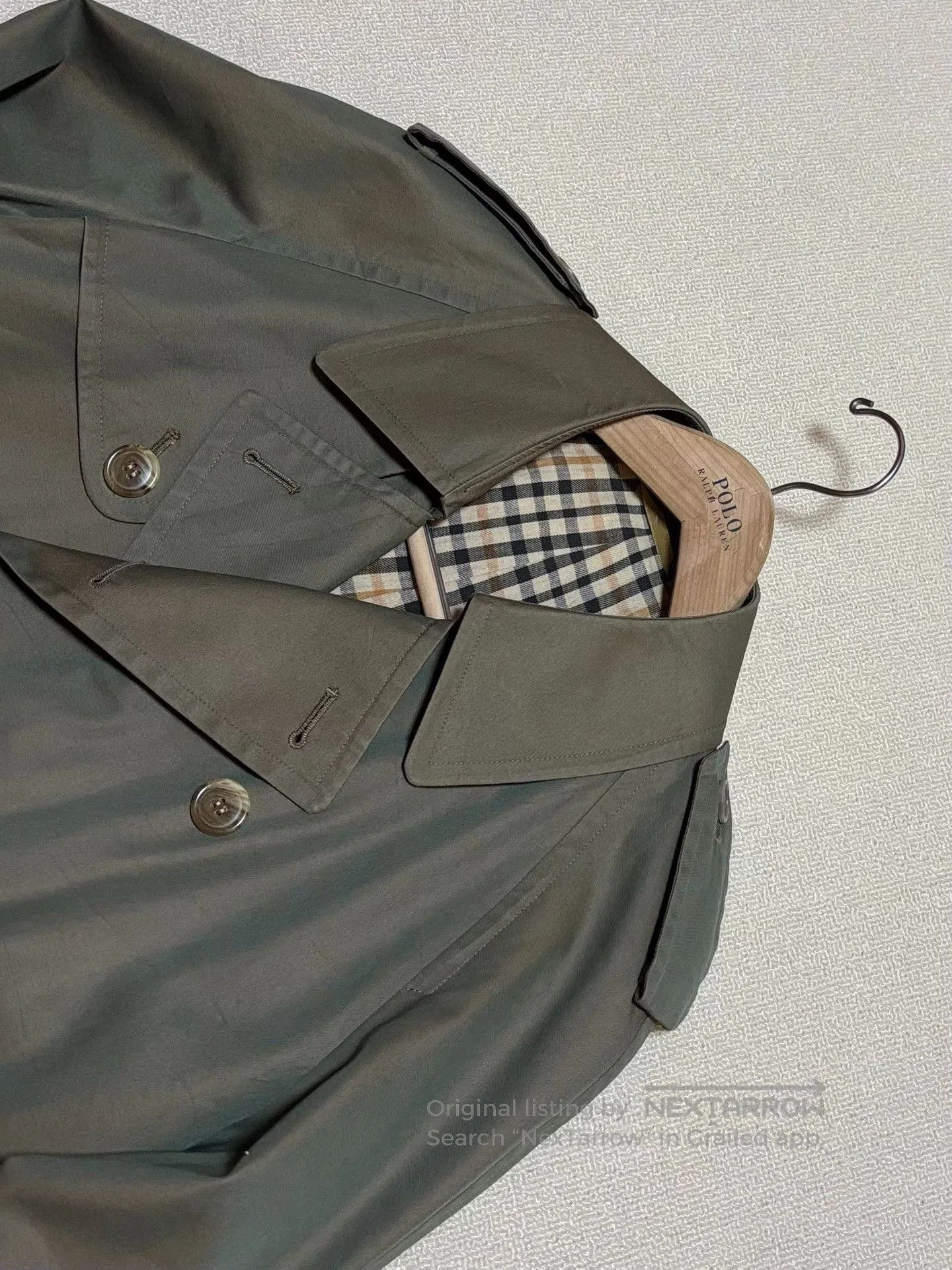 Japanese Brand Vintage Men's Dark Green Double-Breasted Trench Coat. Size US M / EU 48-50 / 2 - 3 Thumbnail