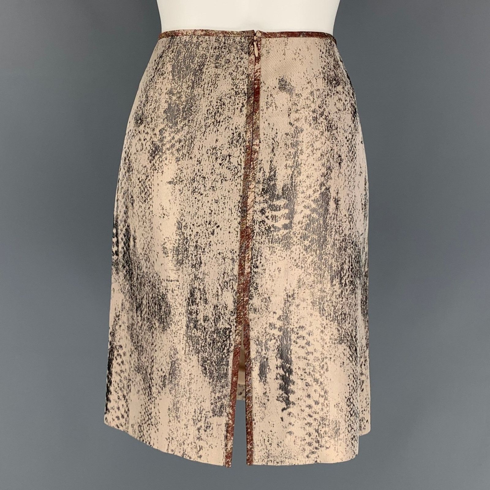 Other 6 Pink & Silver Marbled Silk / Viscose Pencil Skirt Size 28" / US 6 / IT 42 - 3 Thumbnail