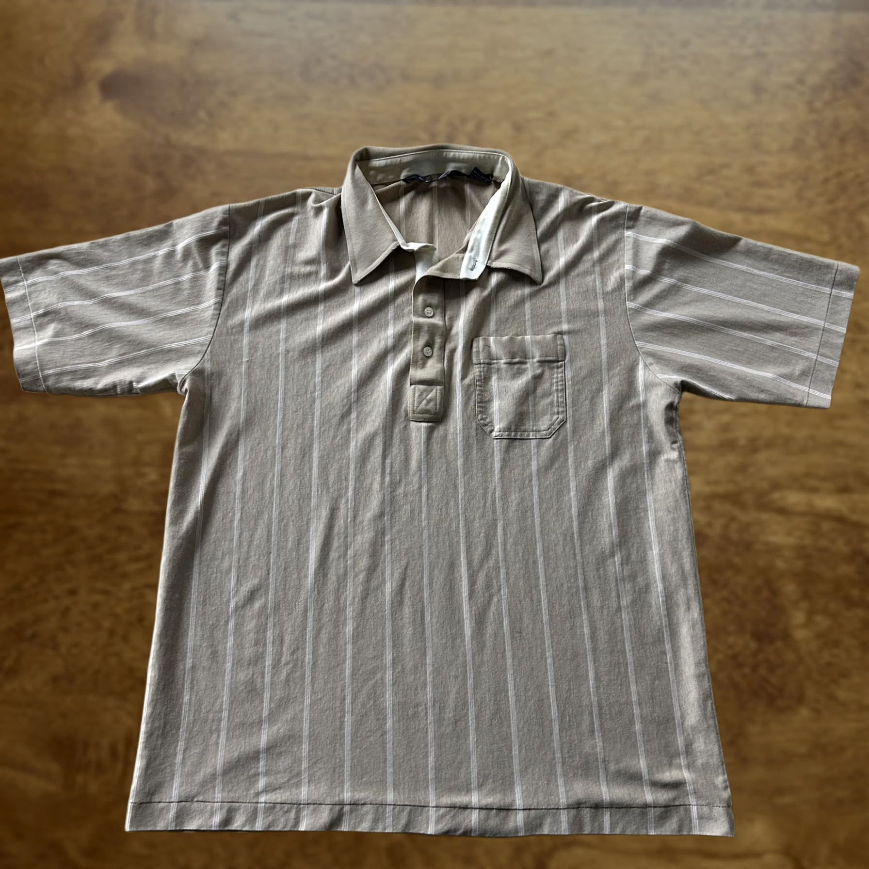 Vintage VINTAGE Knightsbridge Polo Shirt Mens XL Beige Stripe Cotton Blend Short Sleeve Shirt Mens XL Beige Stripe Polo Size US XL / EU 56 / 4 - 1 Thumbnail