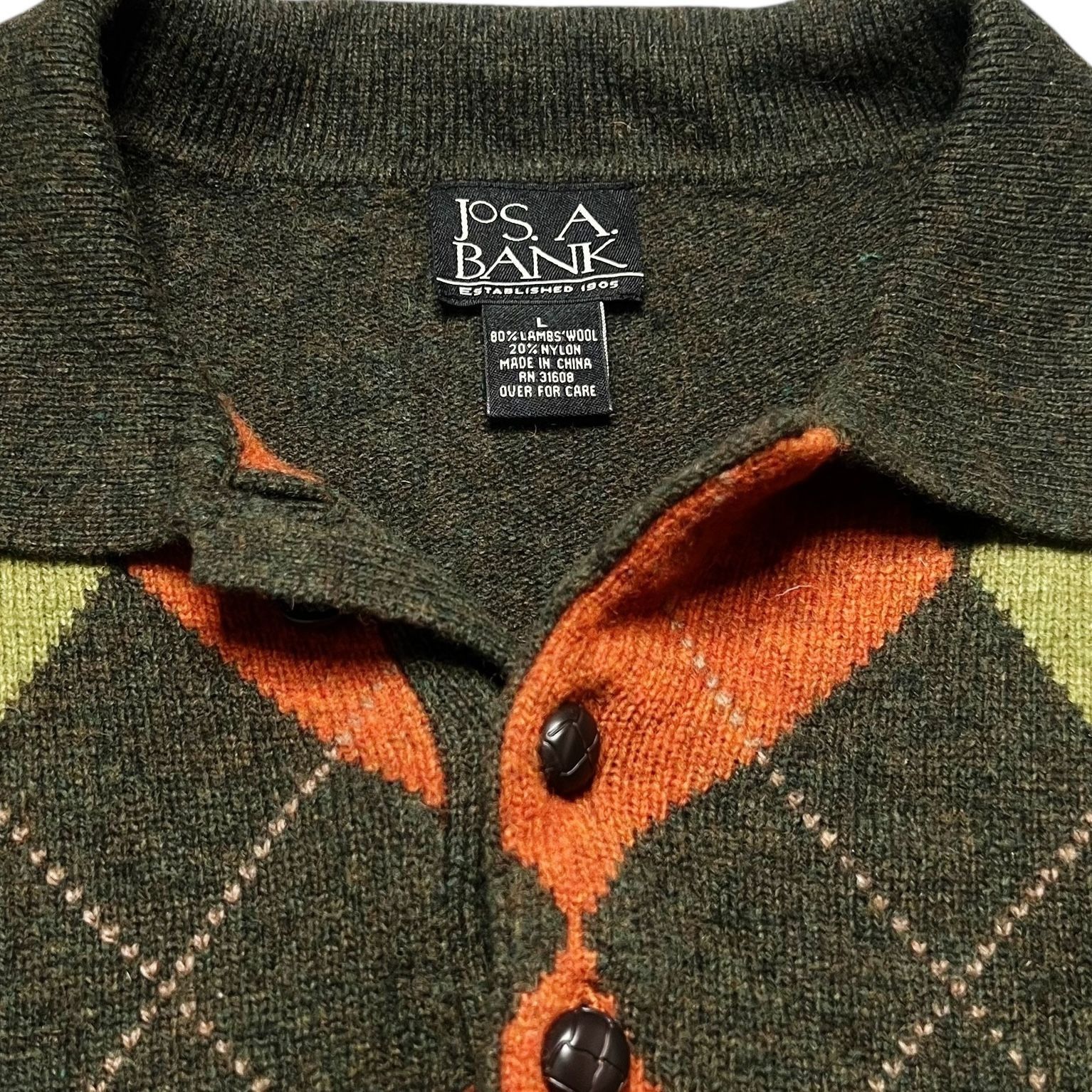Jos. A. Bank Jos. A Bank Sweater Mens Size L Green Orange Argyle Pullover Size US L / EU 52-54 / 3 - 2 Thumbnail