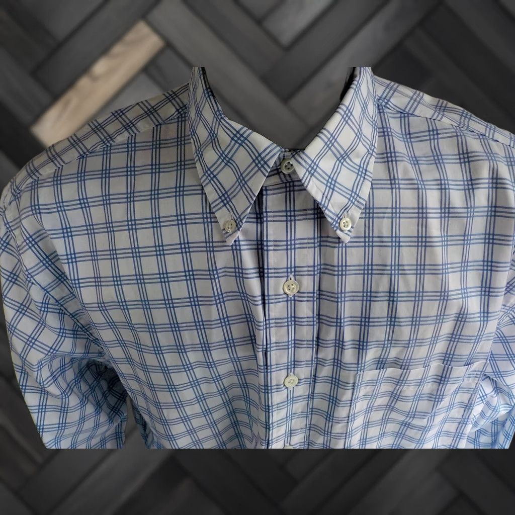 Brooks Brothers BROOKS BROTHERS COUNTRY CLUB Button-Down LS Shirt Blue/White Checkered 100% Cotton Large Mens Sleeve 27" Collar Button-Down Size US L / EU 52-54 / 3 - 1 Thumbnail