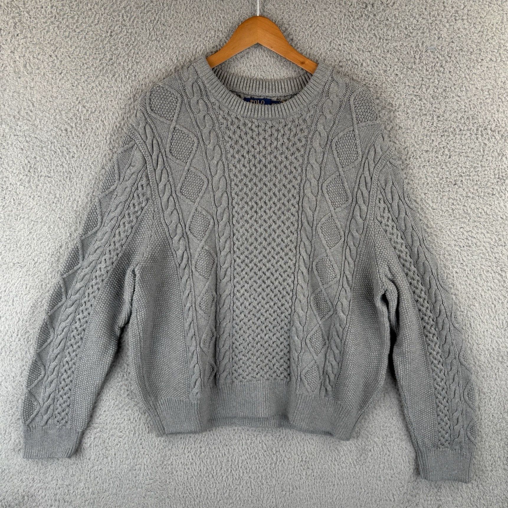Polo Ralph Lauren Polo Ralph Lauren Sweater Mens 2XL Gray Cotton Aran Chunky Cable Knit Fisherman Shirt? Size US XXL / EU 58 / 5 - 2 Thumbnail