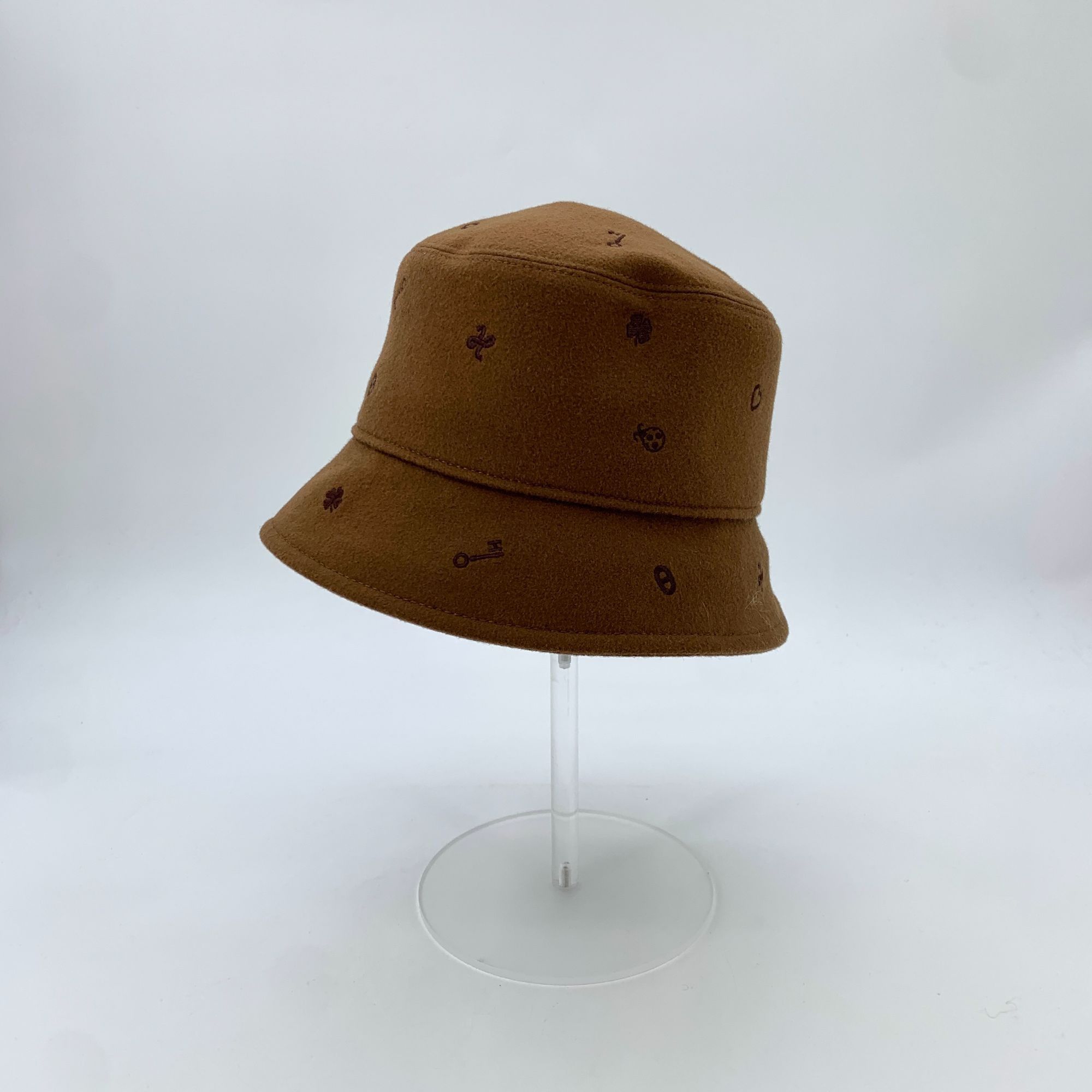 Hermes Hermès Brown Cashmere Embroidered Fisherman Hat W/ Silk Lini Size ONE SIZE - 1 Thumbnail