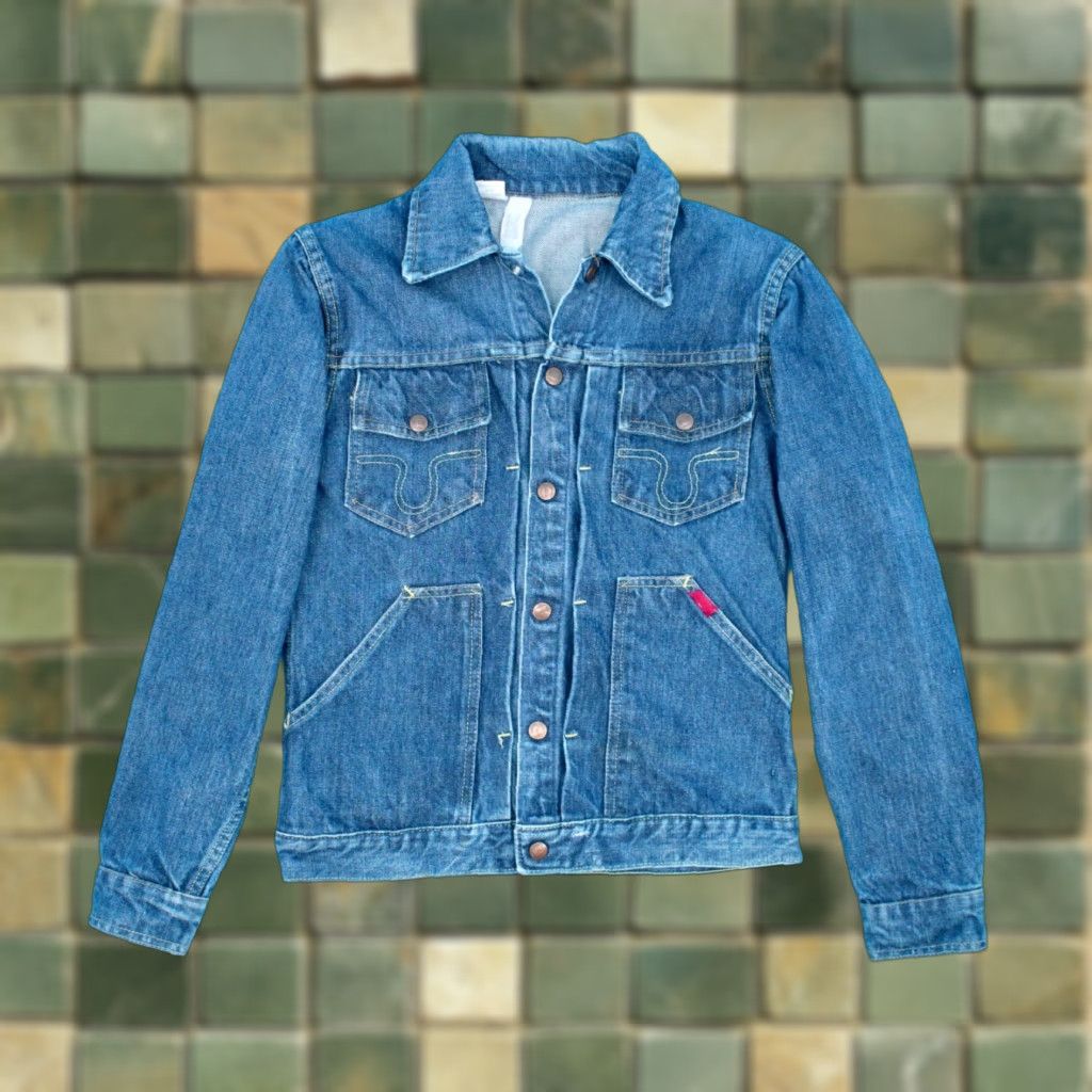 Vintage VTG Big Smith Denim Jacket Sz 36 60s 70s Cotton Jean Jacket Vintage Mens Blue Denim Jacket Small 1960s Leather/Time? Size US 36 / EU 52 - 1 Thumbnail