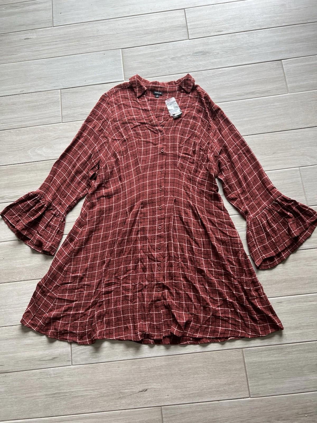 Torrid Torrid Gauze Bell Sleeve Shirtdress Plaid Size 18-20 NWT Size XXL / US 16-18 / IT 52-54 - 2 Thumbnail