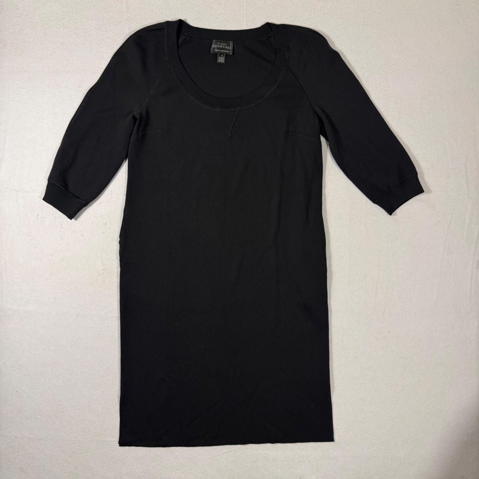 St. John Essentials Size 10 Black Knit Dress 3/4 Sleeve
