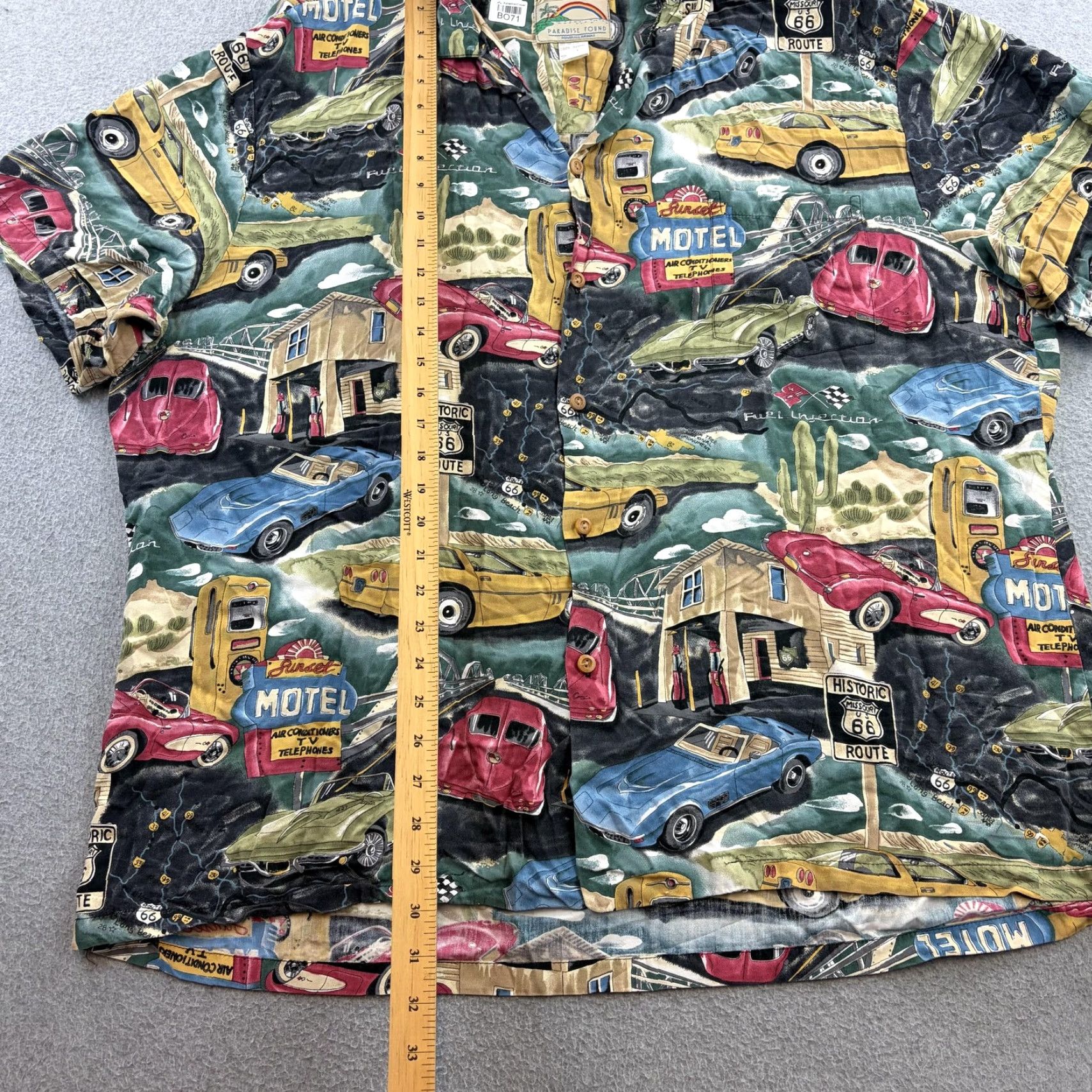 Paradise Found Paradise Found Shirt Mens 2XL Route 66 Cars Hawaiian Camp Rayon Button Front Size US XXL / EU 58 / 5 - 3 Thumbnail
