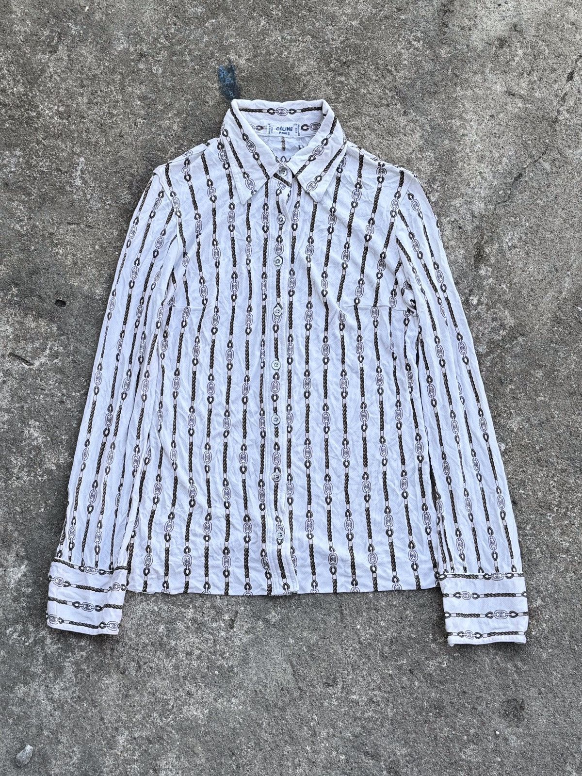 Celine Celine Monogram Rope Button Shirt 100% Pure Silk Size S / US 4 / IT 40 - 1 Thumbnail
