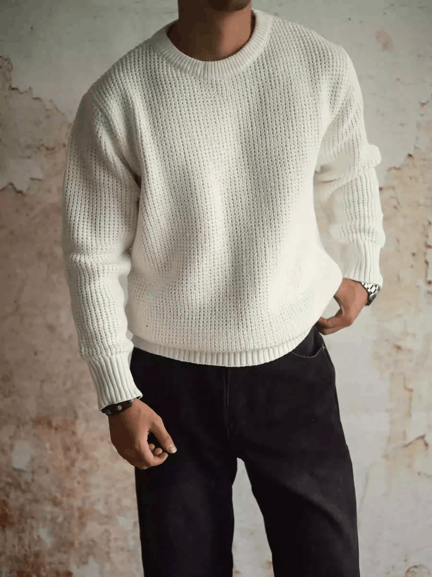 White Striped Knit Sweater