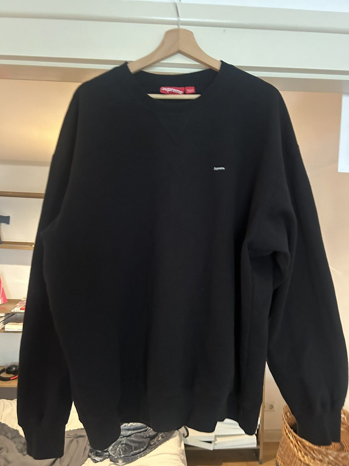 image of Supreme Small Logo Crewneck in Black, Men's (Size XL)