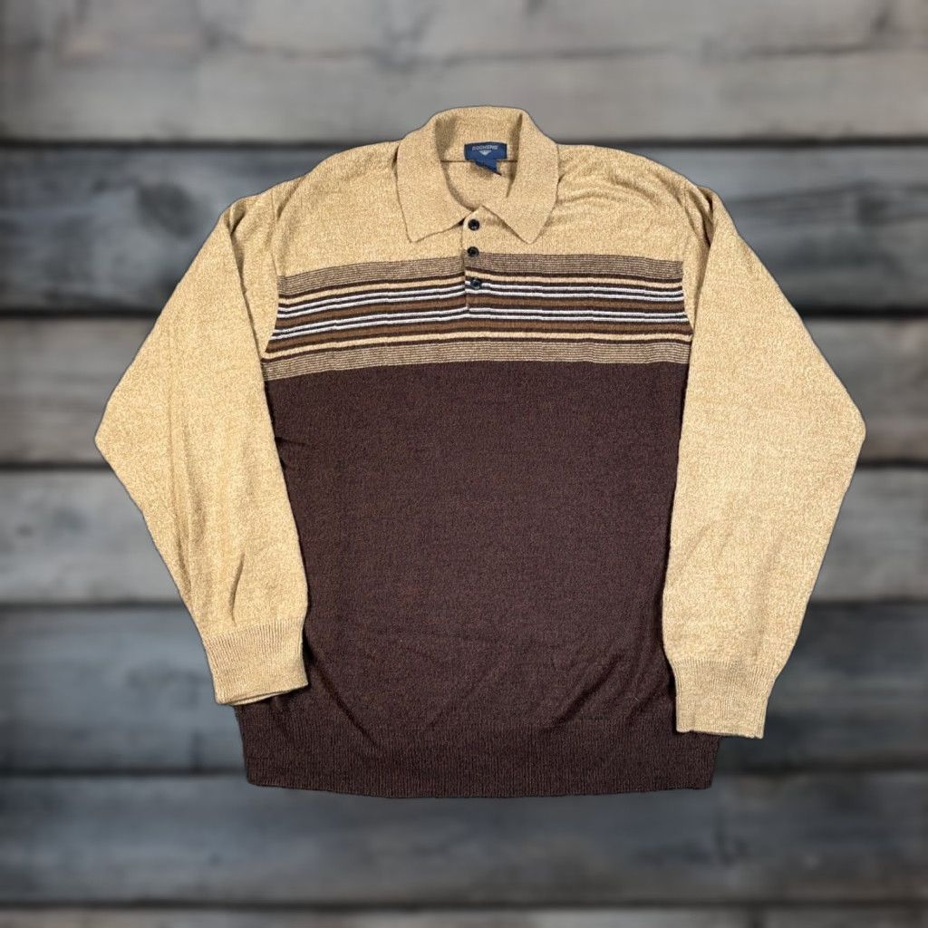 Dockers DOCKERS Retro Striped Collared Sweater Adult XL Brown Lightweight Knit 90s Mens Size US XL / EU 56 / 4 - 1 Thumbnail