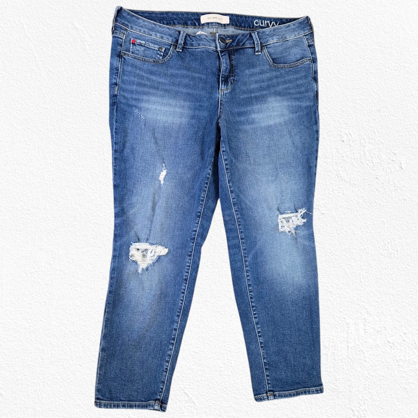 Other Medium Wash Distressed Curvy Straight Jeans Size 16 Size 38" / US 16 / IT 52 - 2 Thumbnail