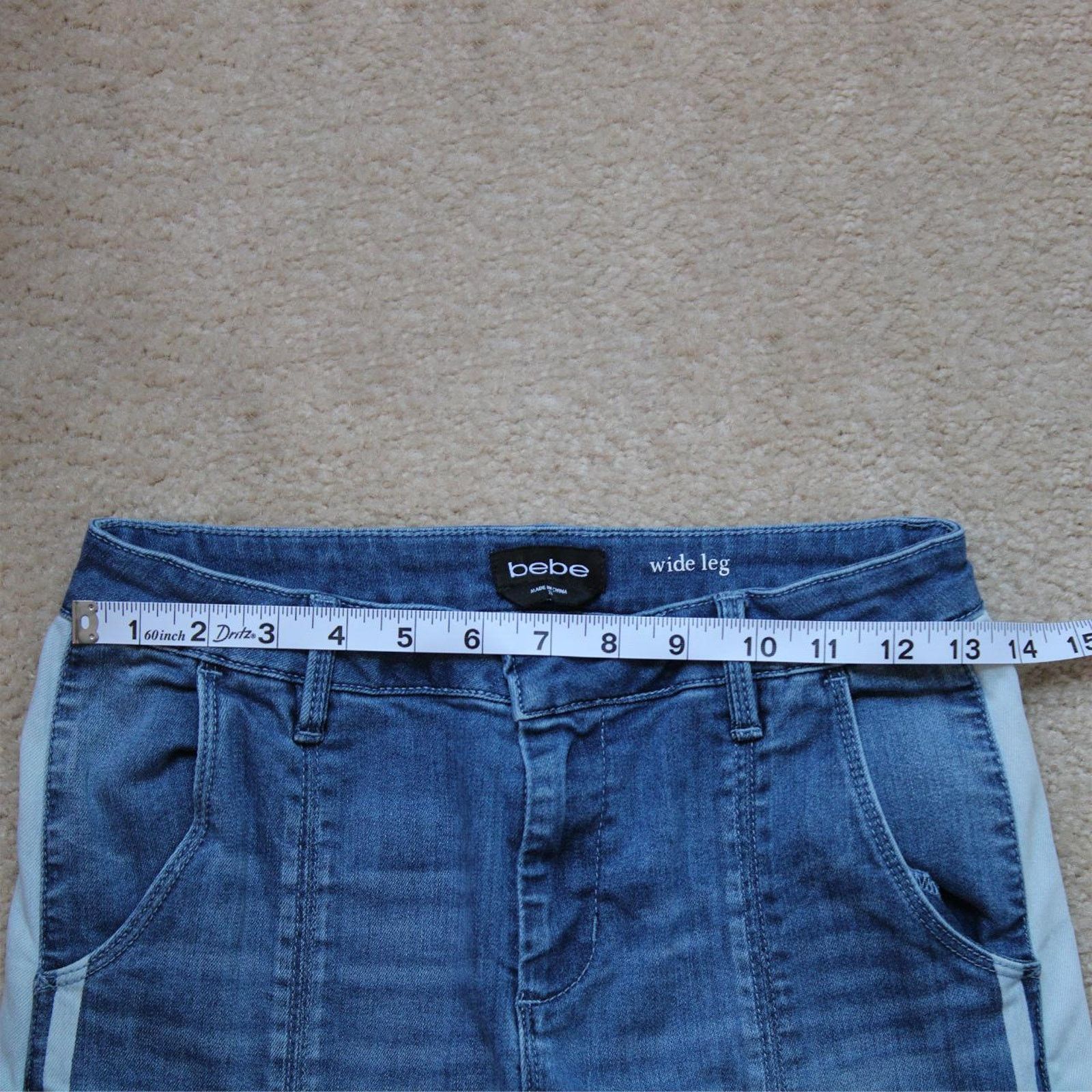Bebe Y2K Bebe Wide Leg Bootcut Striped Blue Denim Jeans Size 24" / US 00 / IT 34 - 4 Thumbnail