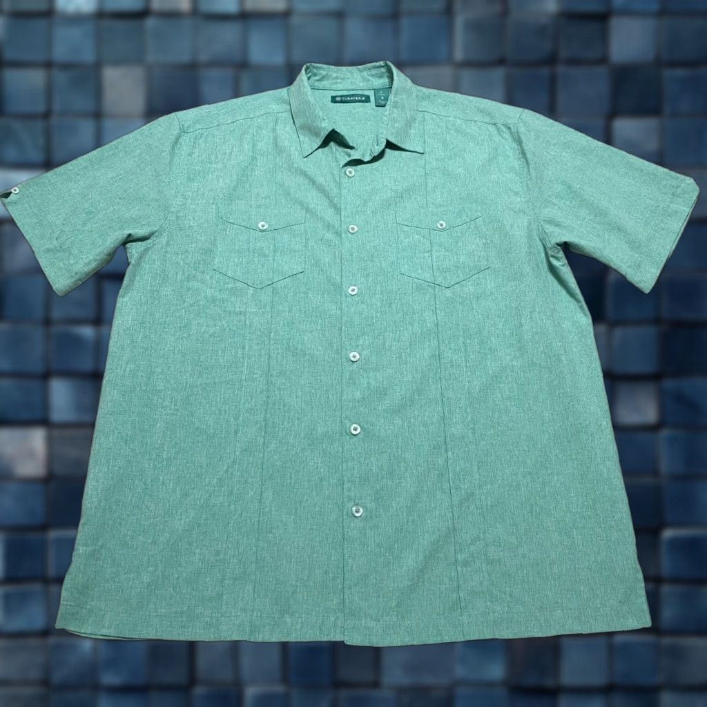 Cubavera Cubavera Men S Shirt L Green Solid Button Front Short Sleeve Outdoor Cuban Shirt Size US L / EU 52-54 / 3 - 1 Thumbnail