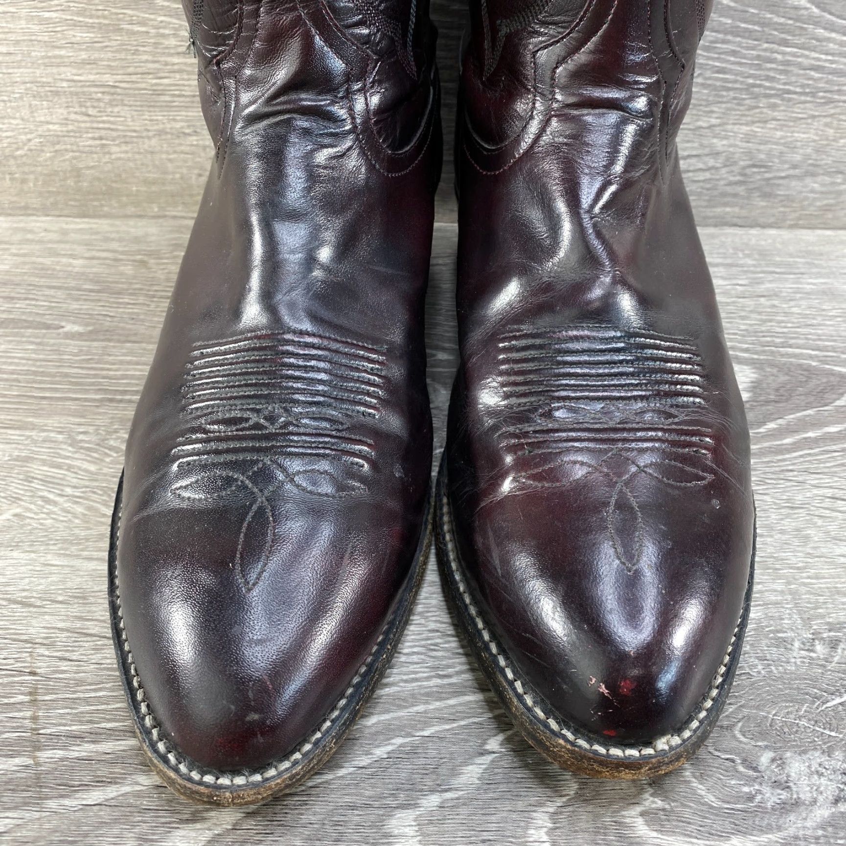 Tony Lama VINTAGE Tony Lama Boots Men's 8.5 EE Dark Cherry Burgundy Leather Cowboy Western Boots VTG 2996 Size US 9 / EU 42 - 4 Thumbnail