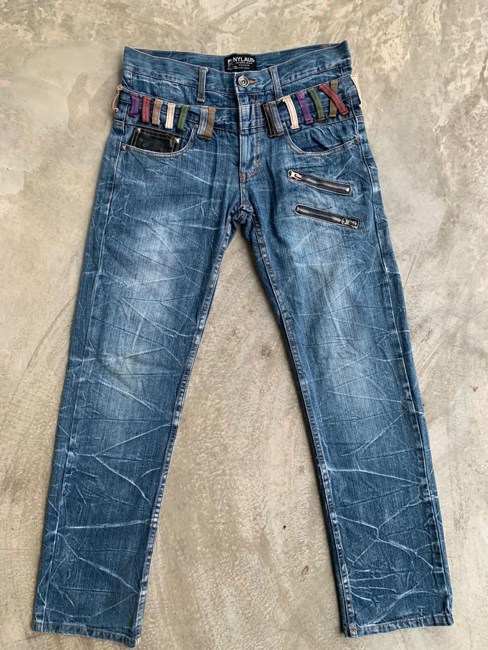 Designer × Japanese Brand Double Waist Crazy Lightning Wash Jeans Size US 32 / EU 48 - 2 Thumbnail