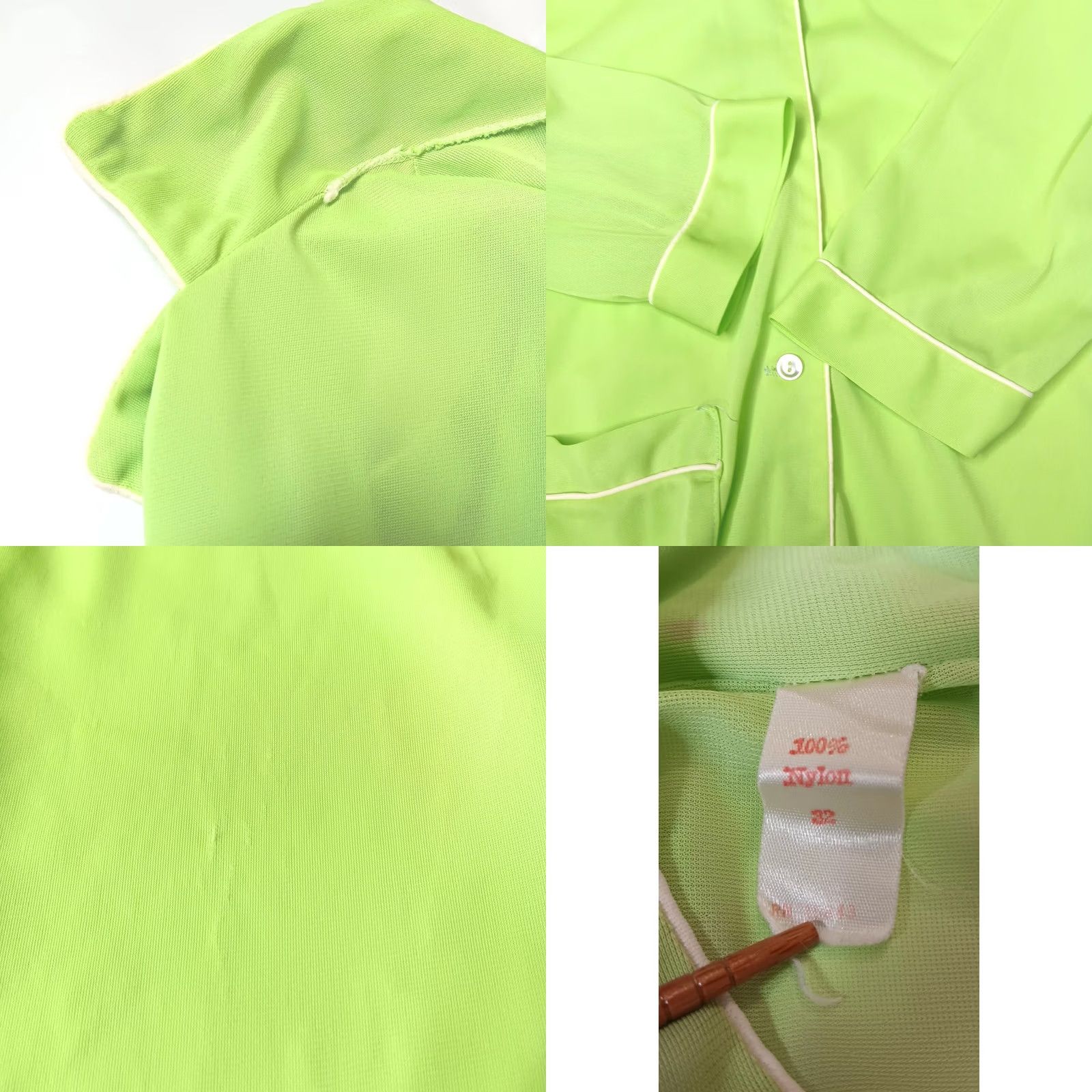 Vintage VINTAGE Green Nylon Nightgown Large Green Nylon Button Long Slv Knee Length Flaws READ Girls Womens 32 39" bust 32" shoulder to hem Size ONE SIZE - 8 Thumbnail