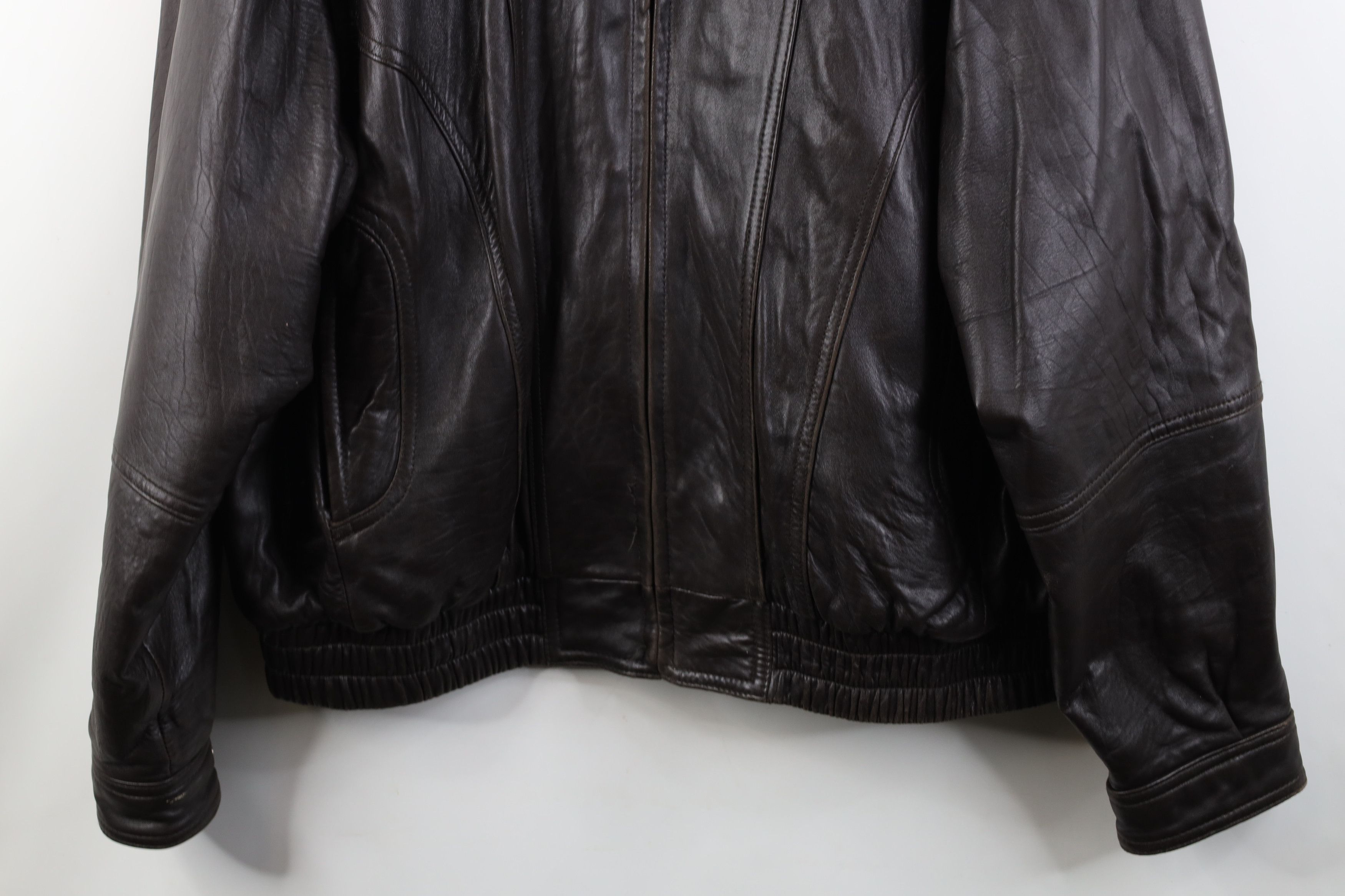 Vintage Vintage 90s Streetwear Full Zip Leather Bomber Jacket Brown Size US XL / EU 56 / 4 - 3 Thumbnail