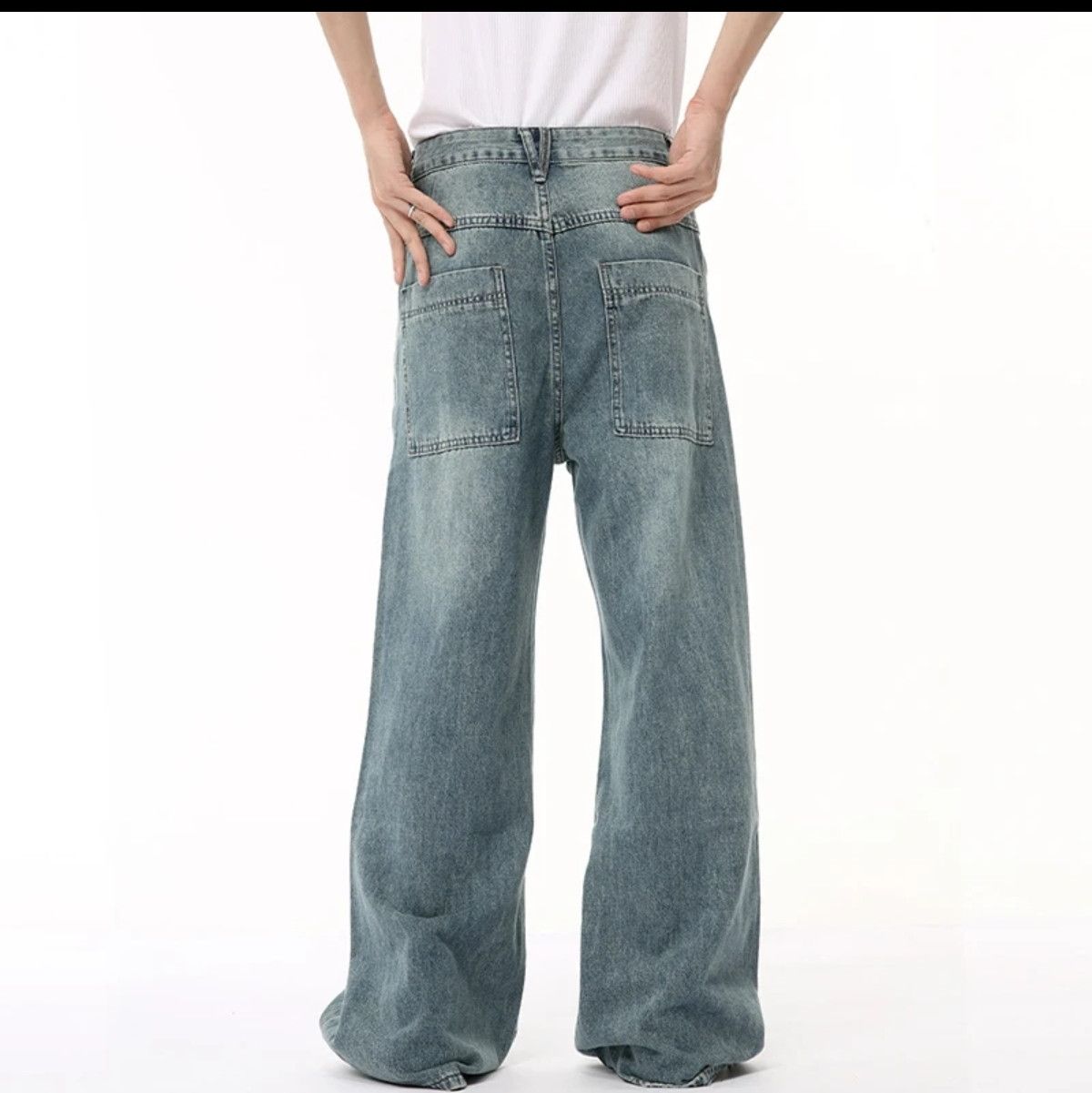 Jean Male Denim Pants Draping Straight Wide Leg Loose Washed Men Size US 34 / EU 50 - 5 Thumbnail