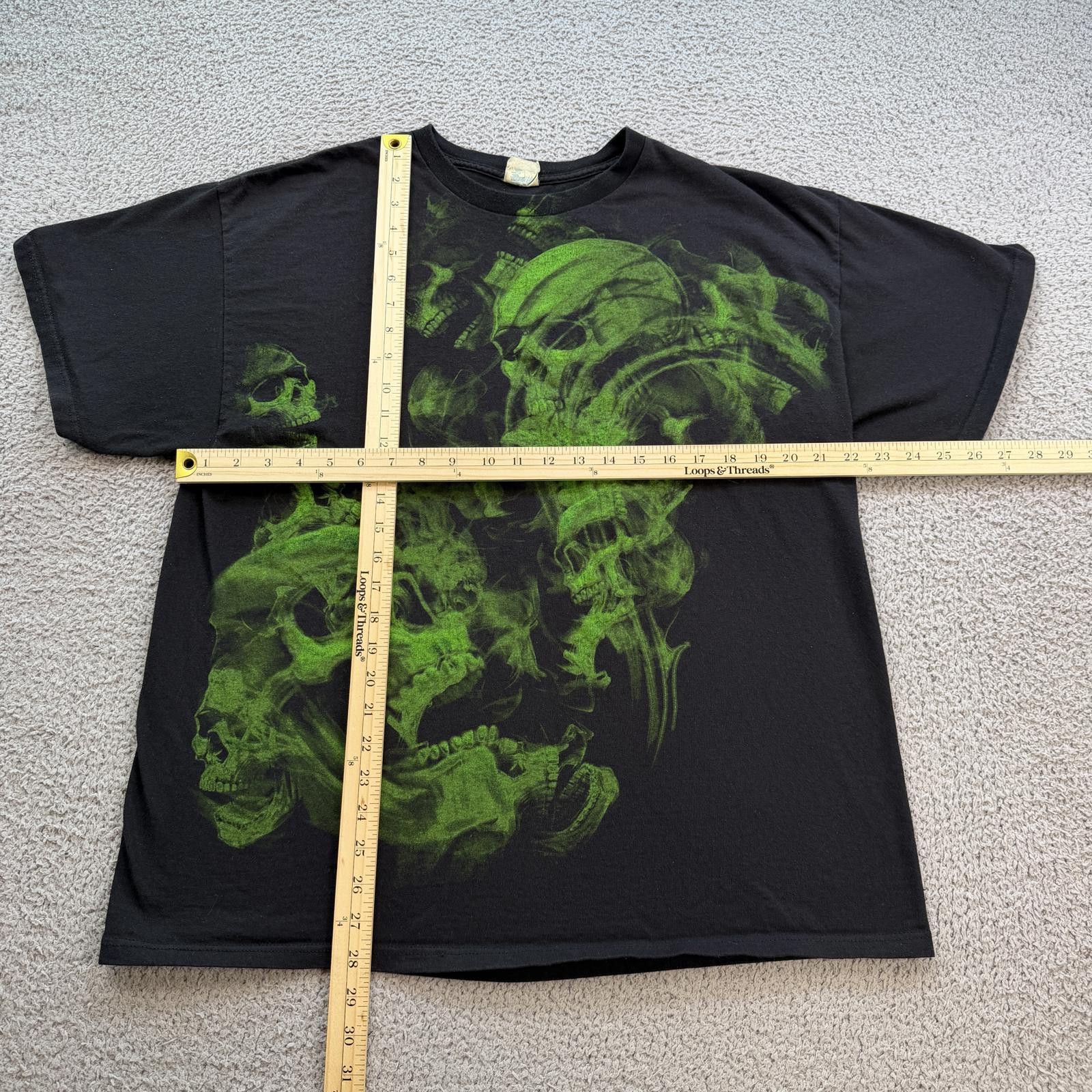Other Y2K Skull Graphic T Shirt Black Neon Green Gothic Biker XL Size US XL / EU 56 / 4 - 3 Thumbnail
